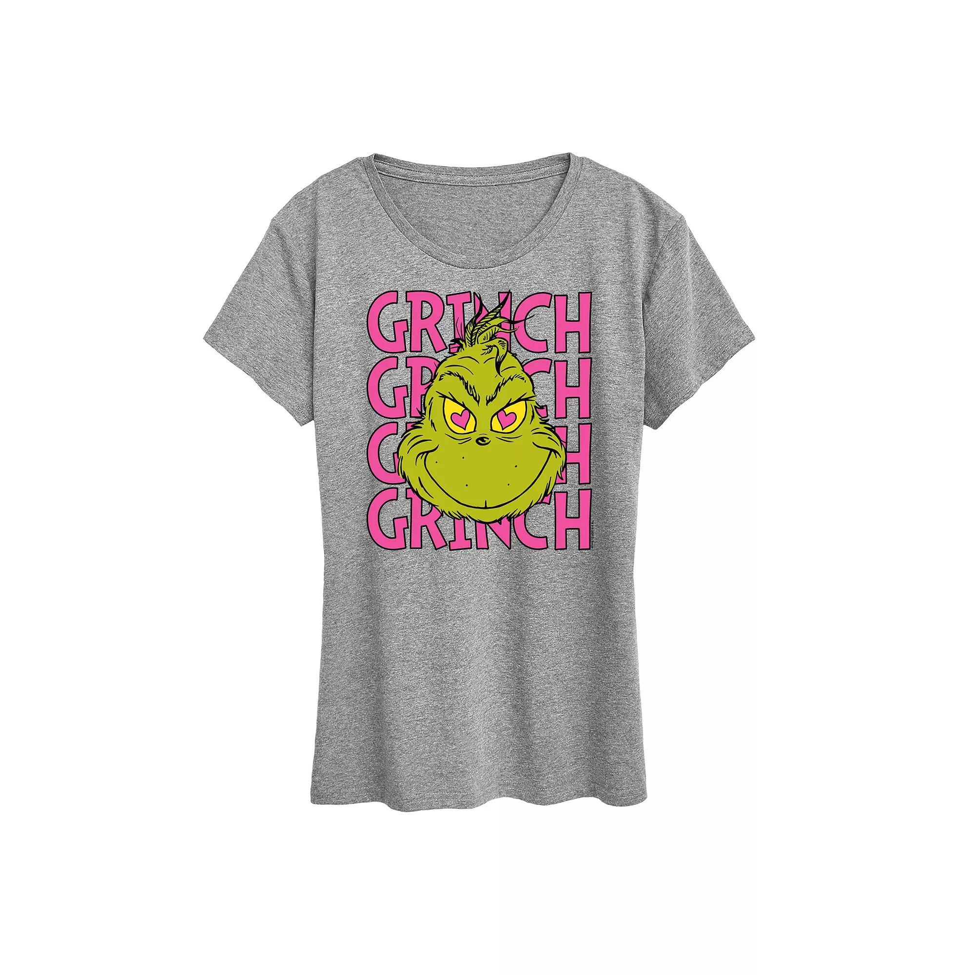 Womens Grinch Stacked Graphic Tee Grey Gray Product Image