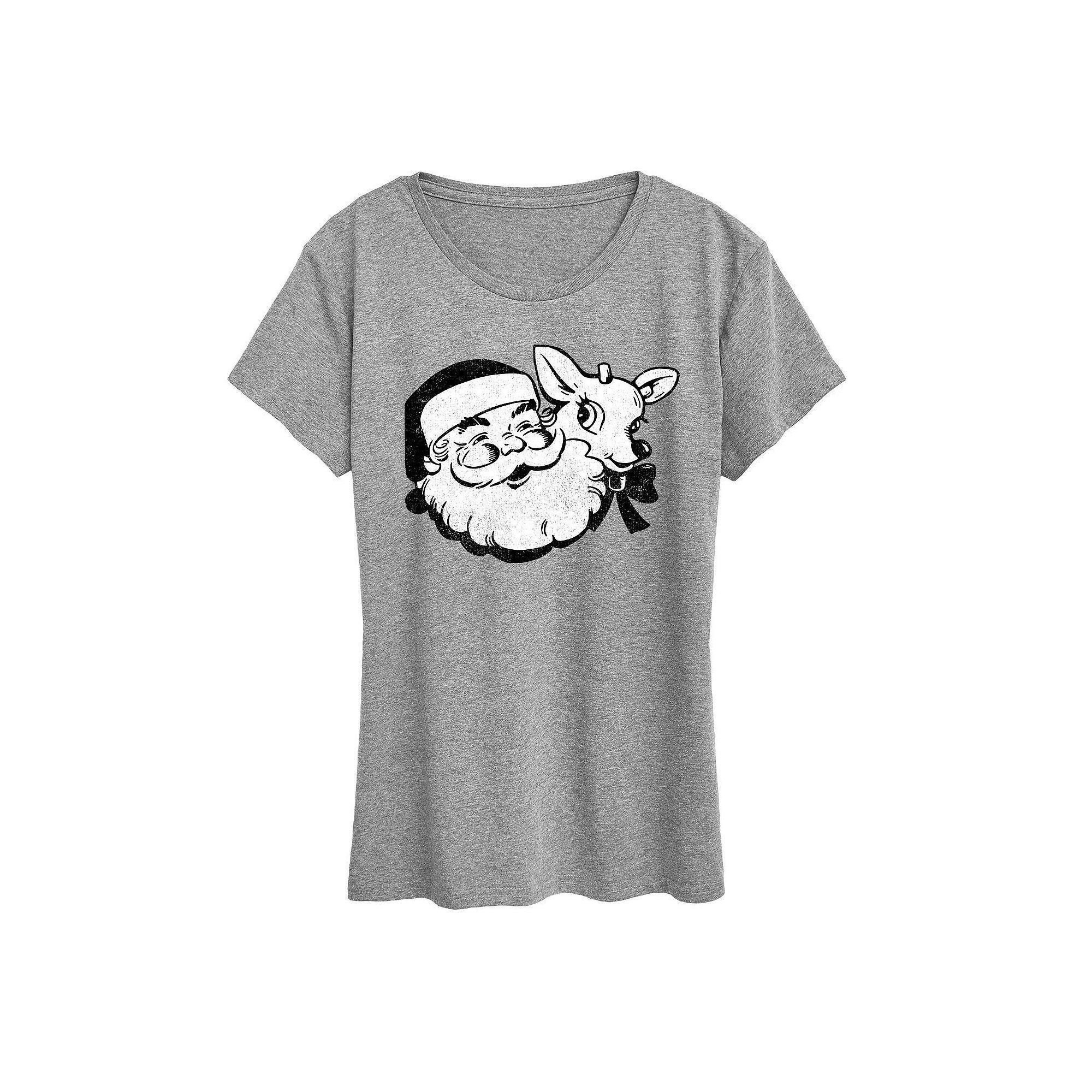 Women's Santa And Reindeer Graphic Tee, Girl's, Size: XXL, Grey Wine Product Image