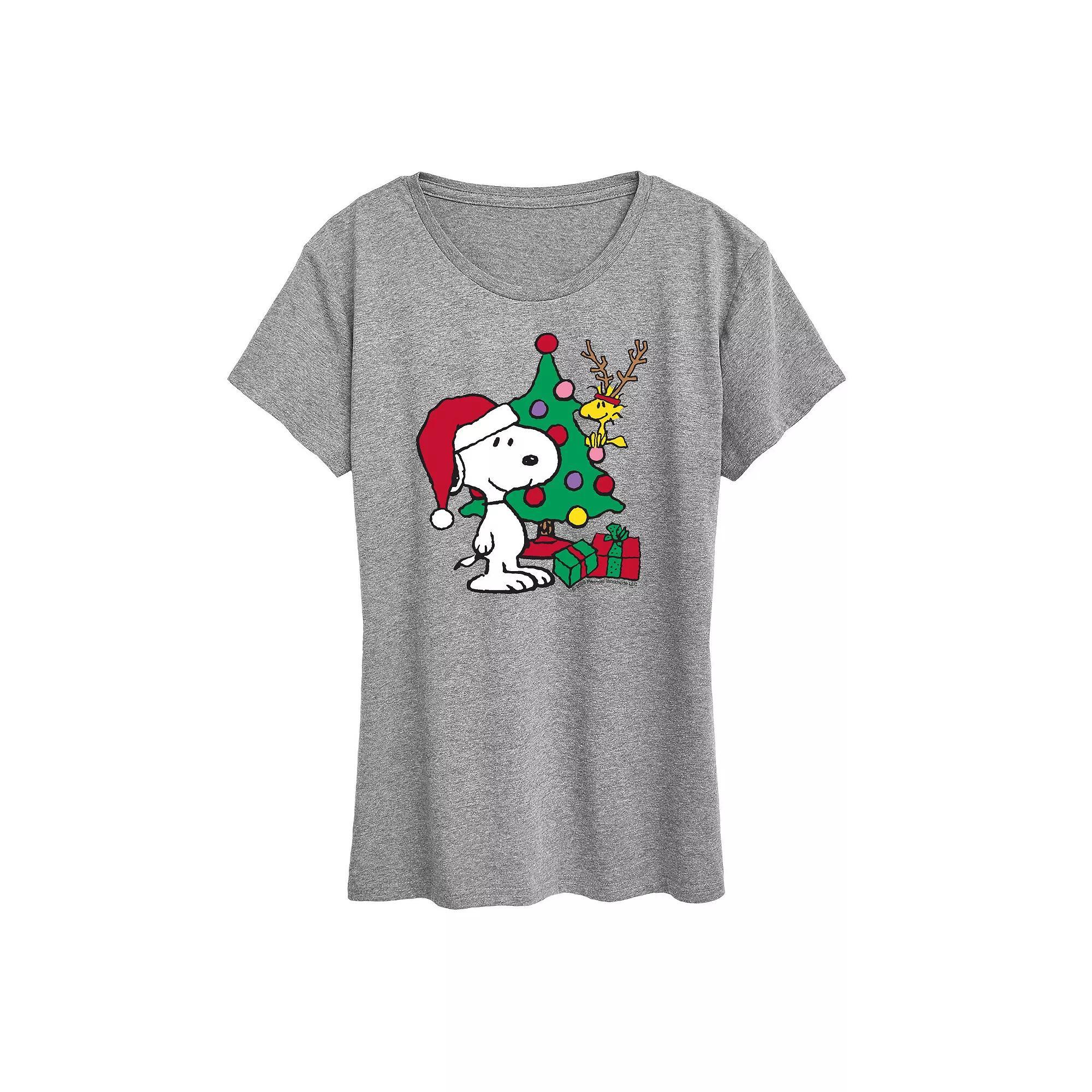 Plus Peanuts Snoopy & Woodstock Happy Holidays Graphic Tee, Women's, Size: 2XL, Grey Gray Product Image