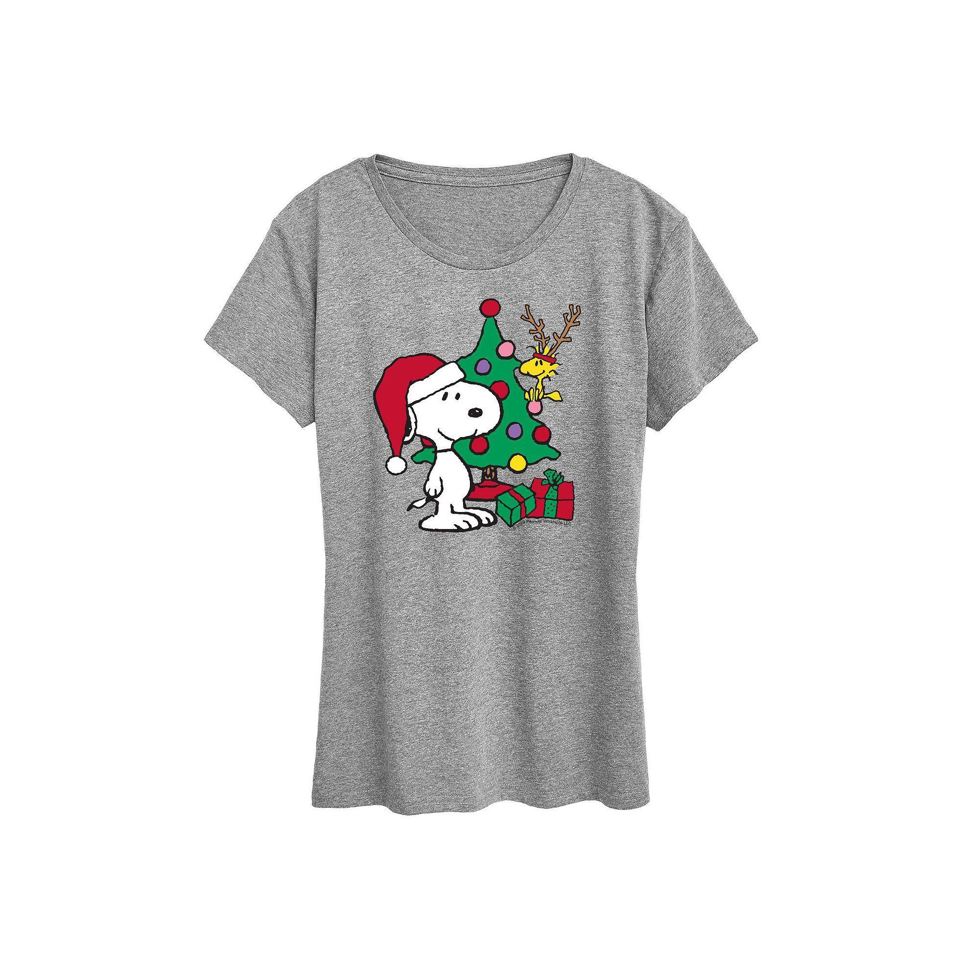 Plus Peanuts Snoopy & Woodstock Happy Holidays Graphic Tee, Women's, Size: 2XL, Grey Gray Product Image