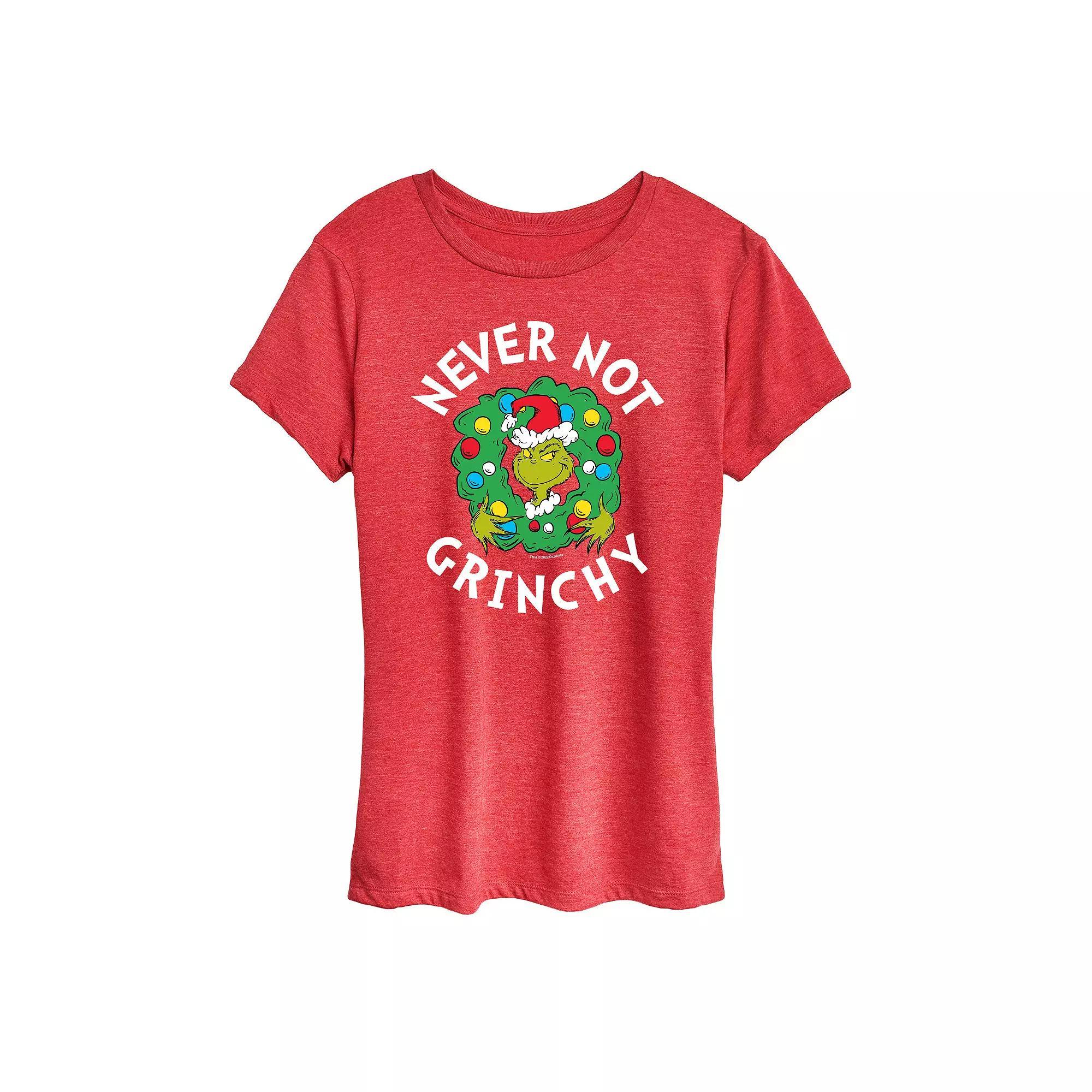 Womens Dr. Seuss Grinch Never Not Grinchy Graphic Tee Grey Red Product Image