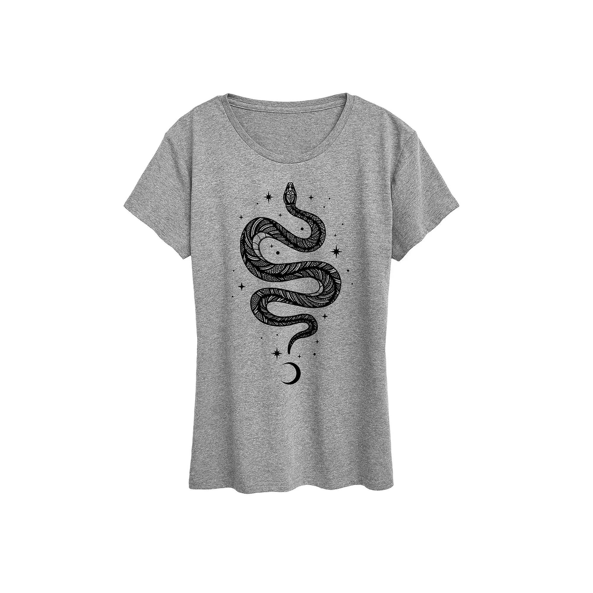 Womens Celestial Snake Graphic Tee Grey Gray Product Image