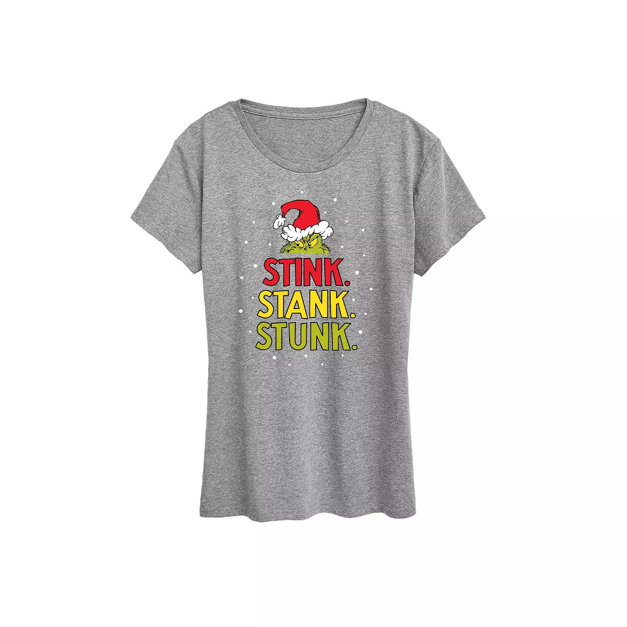Womens Dr. Seuss The Grinch Stink Stank Stunk Graphic Tee, Girls Grey Gray Product Image