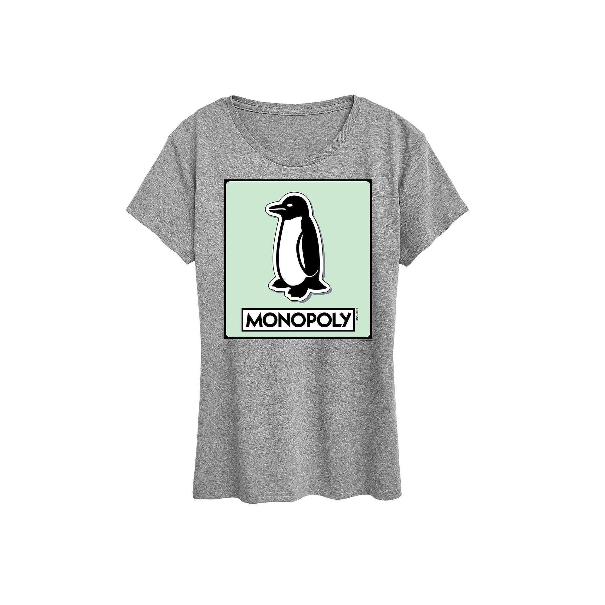 Women's Monopoly Penguin Game Token Graphic Tee by Hasbro, Size: XL, Grey Gray Product Image