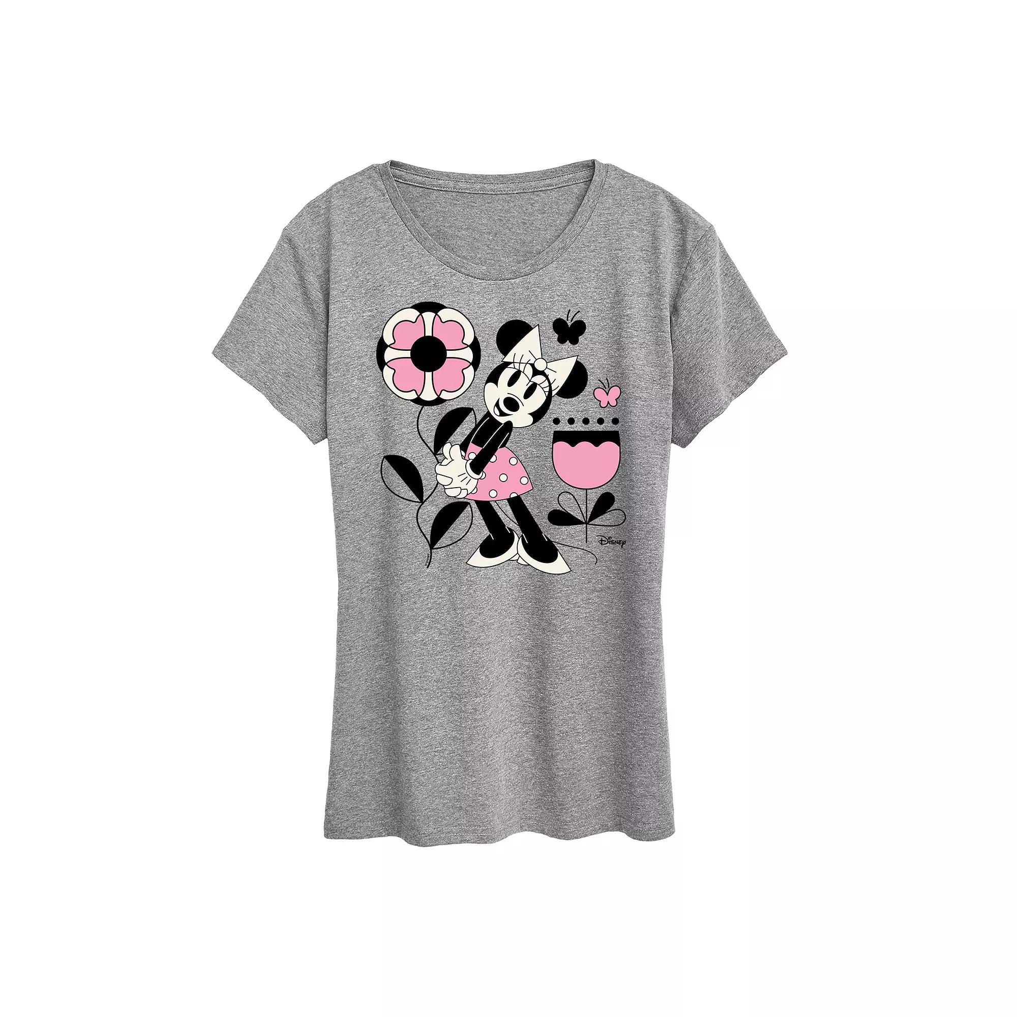 Disneys Minnie Mouse Flower Butterfly Graphic Tee, Womens Grey Royal Blue Product Image