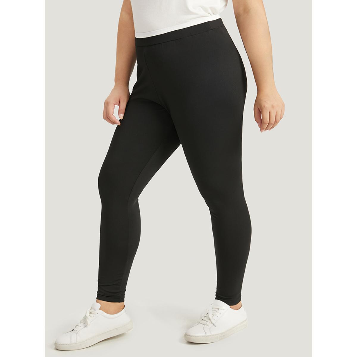 Plus Size Two Tone Patchwork High Rise Leggings Women Black Casual High stretch Skinny High Rise Dailywear Leggings BloomChic 14-16/1X Product Image