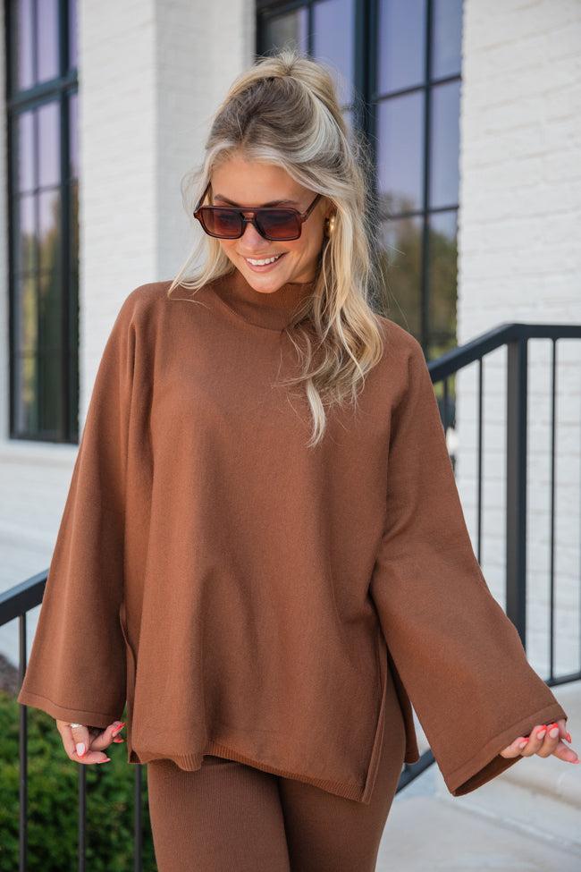 All Set Chocolate Solid Sweater Set SALE Product Image