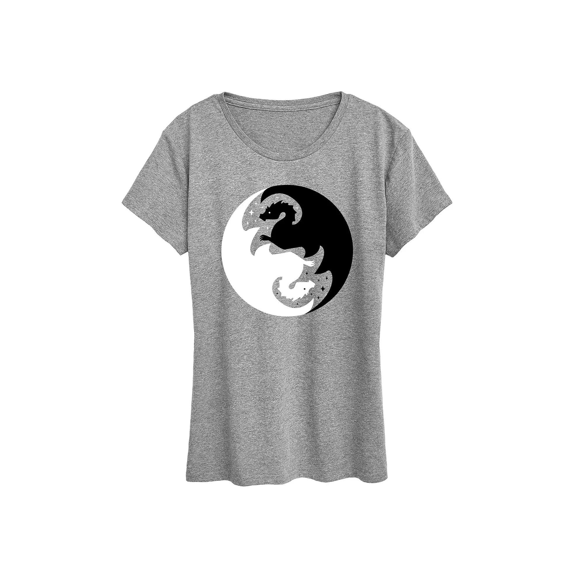 Womens Yin Yang Dragons Graphic Tee Grey Gray Product Image