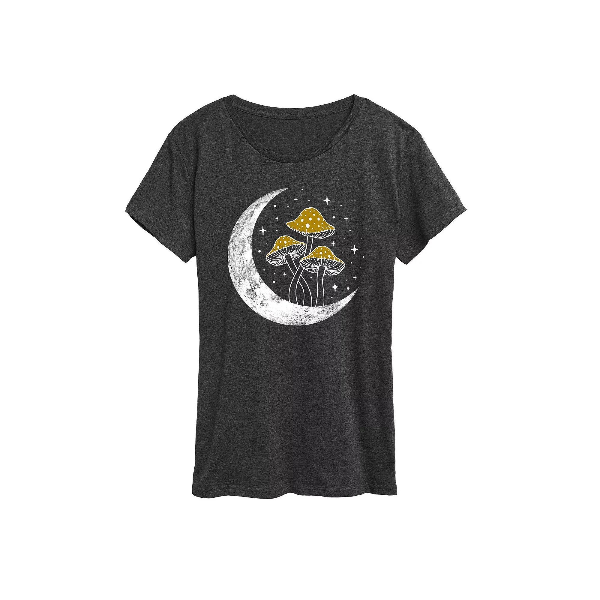 Womens Crescent Moon With Mushrooms Graphic Tee, Girls Heather Grey Product Image
