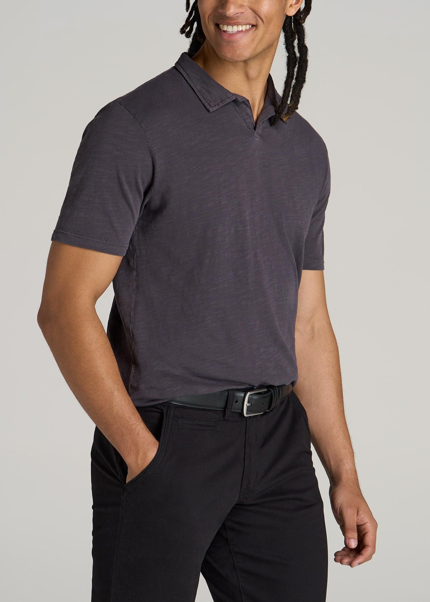 Slub Men's Tall Polo Shirt in Charcoal Male Product Image