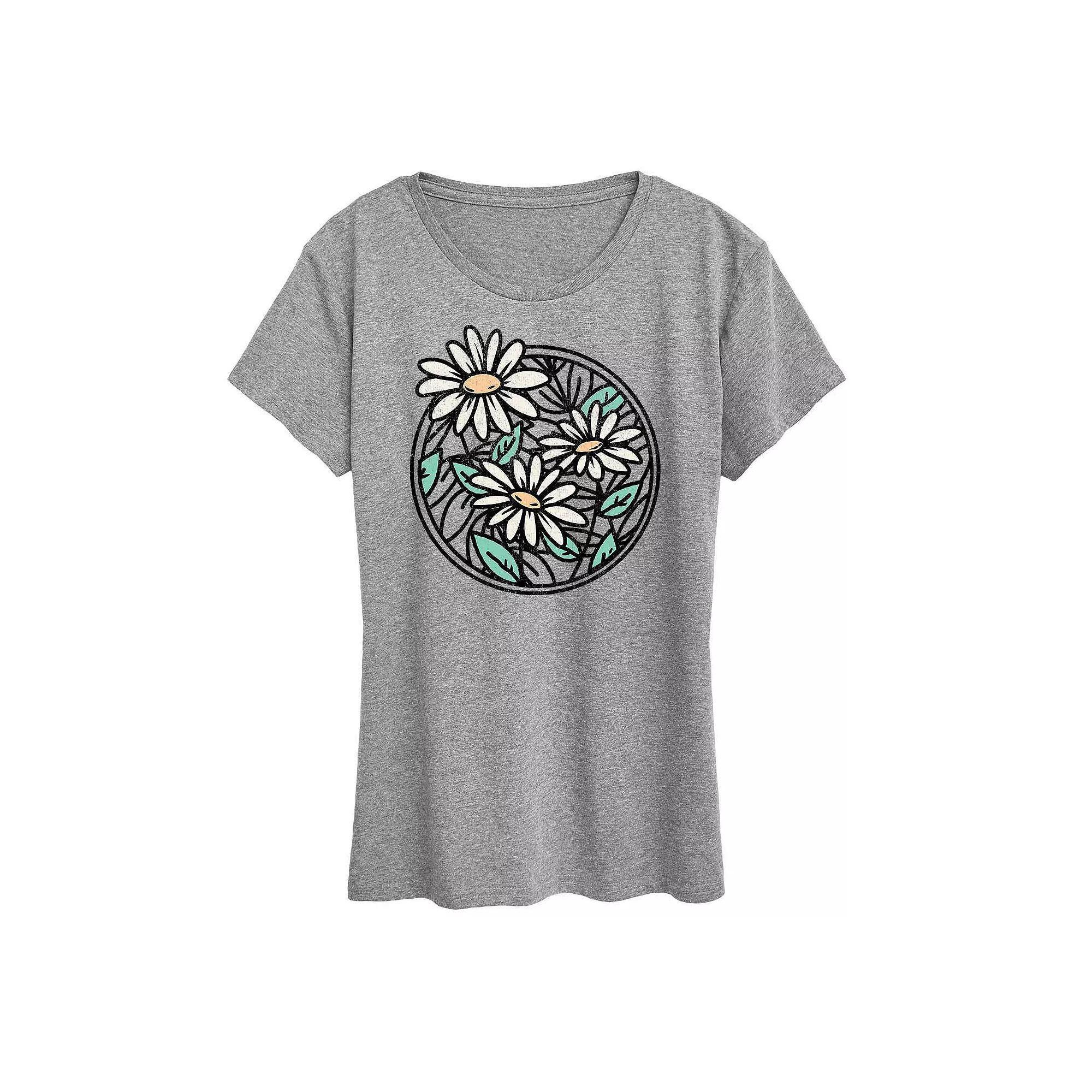 Womens Wildflower Circle Graphic Tee, Girls Grey Royal Blue Product Image