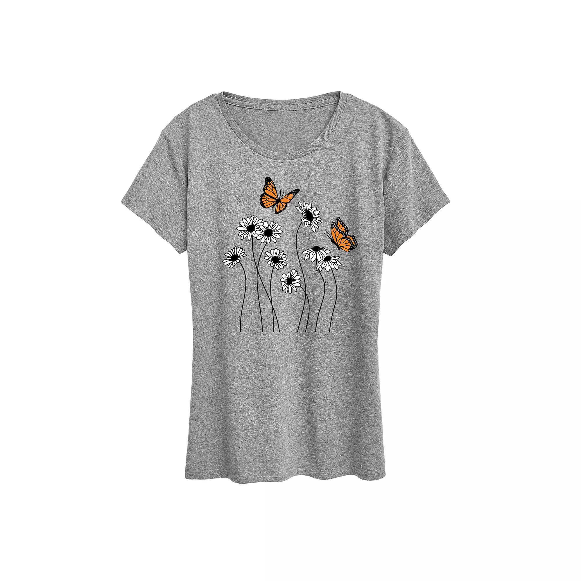 Womens Wildflower Garden Graphic Tee Grey Royal Blue Product Image