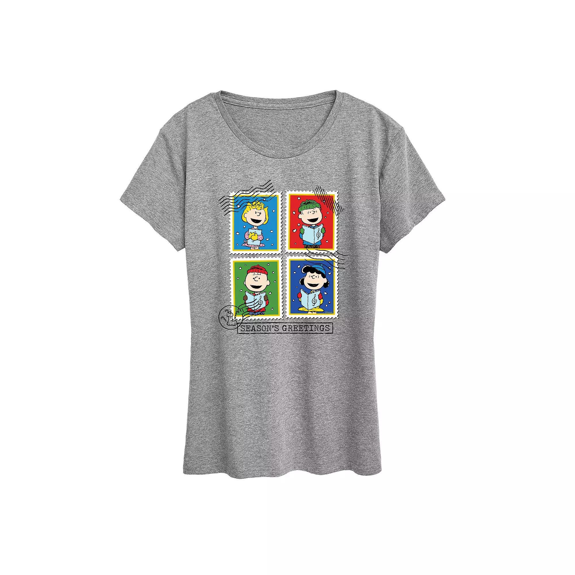 Womens Peanuts Seasons Greetings Graphic Tee Grey Gray Product Image