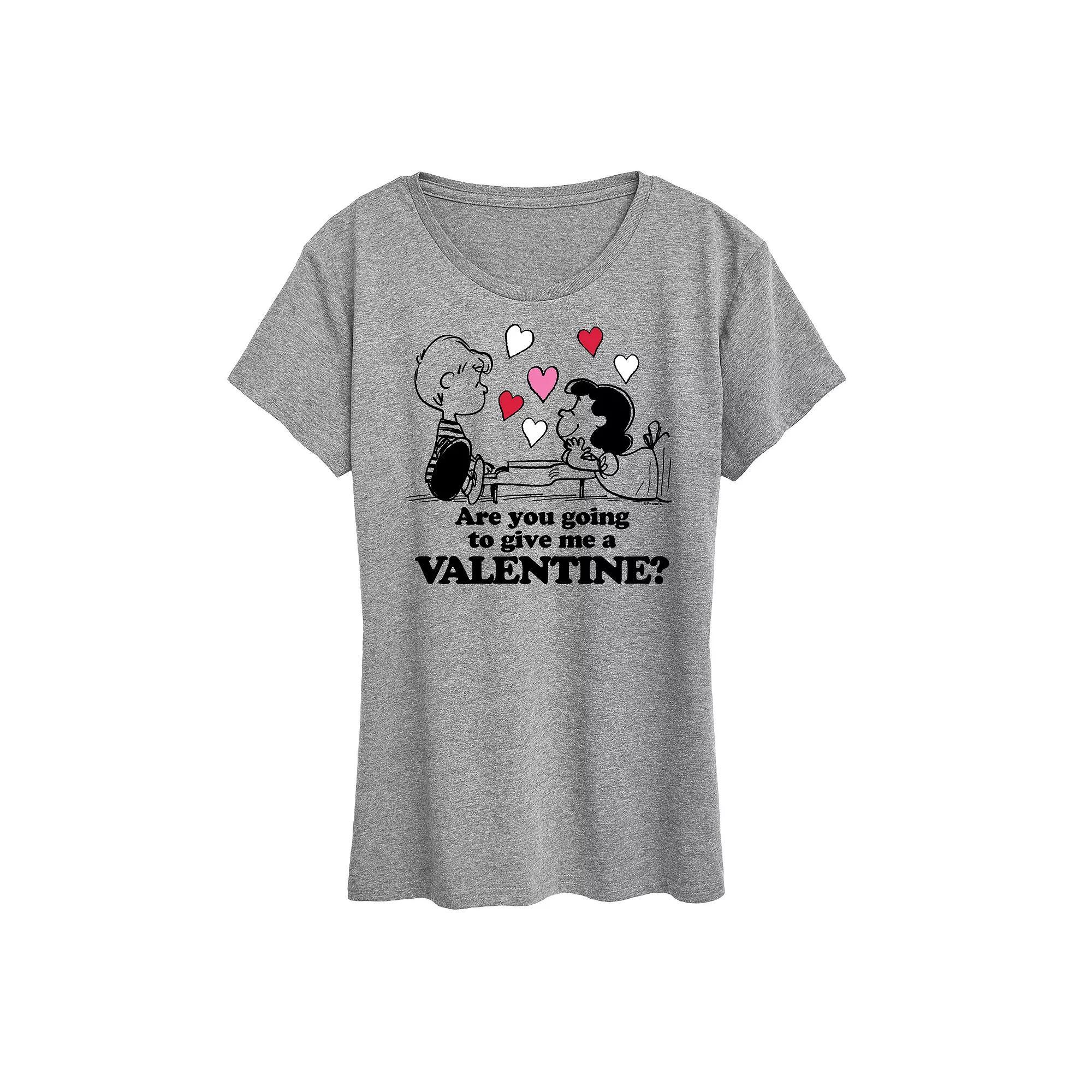 Women's Peanuts Lucy And Schroeder Valentine Graphic Tee, Size: Medium, Grey Gray Product Image