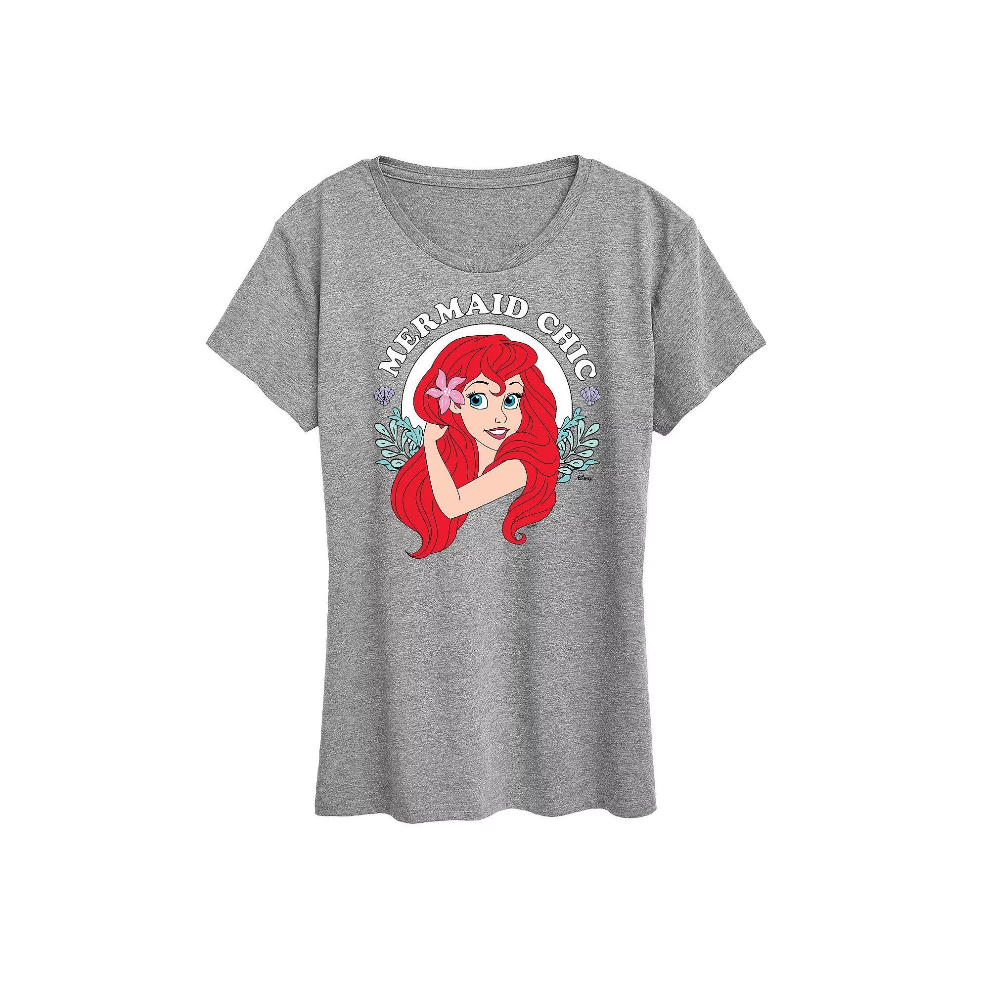 Disney Princess Ariel Women's Mermaid Chic Graphic Tee, Girl's, Size: Medium, Grey Gray Product Image