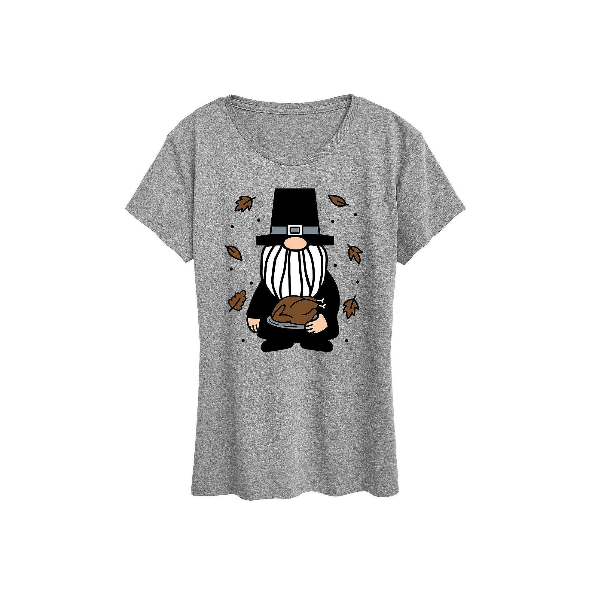 Women's Pilgrim Gnome Graphic Tee, Size: Large, Grey Gray Product Image
