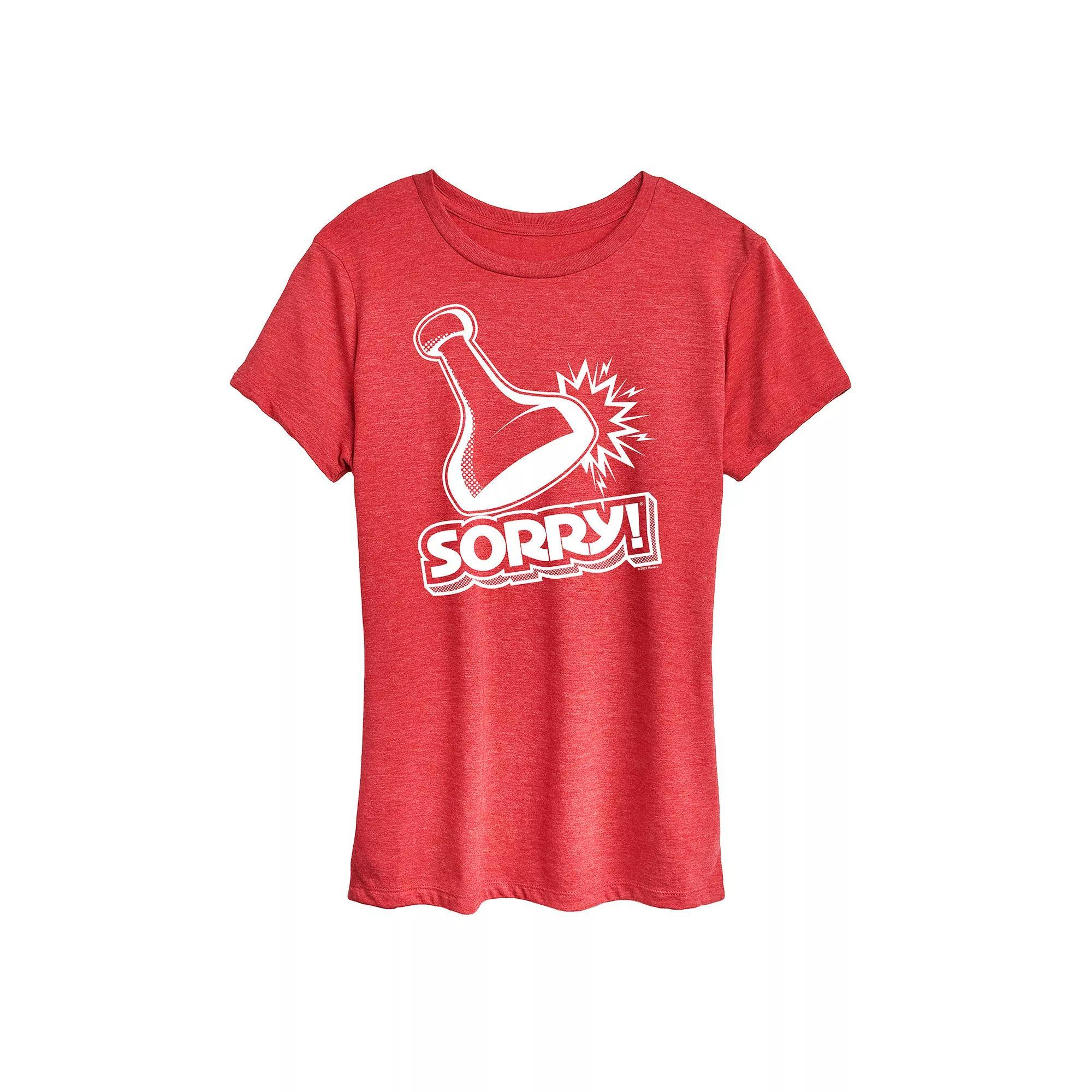 Womens Sorry Game Piece Graphic Tee by Hasbro Grey Red Product Image