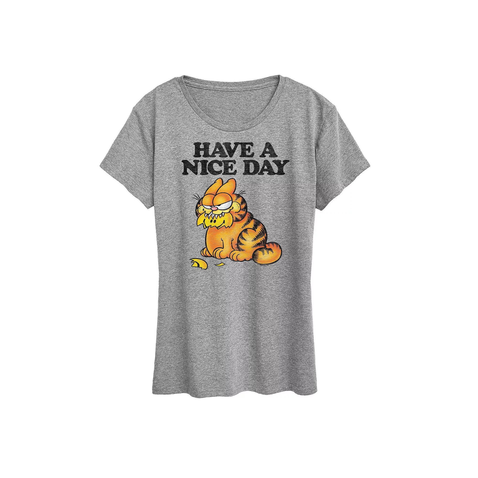 Womens Garfield Have A Nice Day Retro Graphic Tee, Girls Grey Gray Product Image