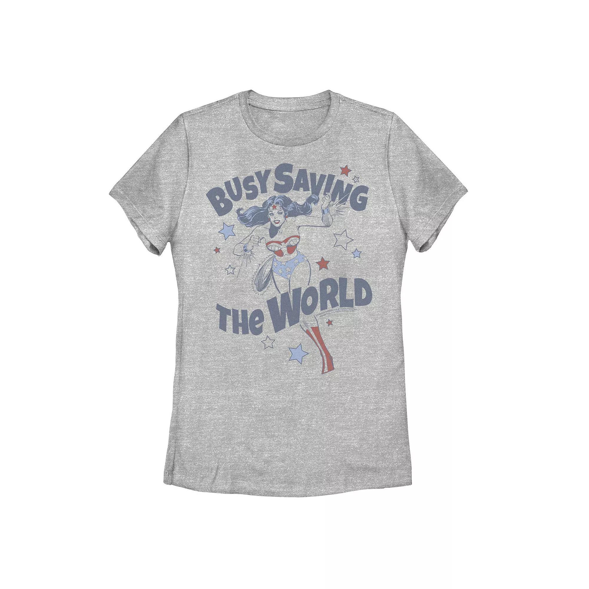 Juniors' DC Comics Wonder Woman "Busy Saving The World" Graphic Tee, Girl's, Size: XXL, Athletic Grey Product Image