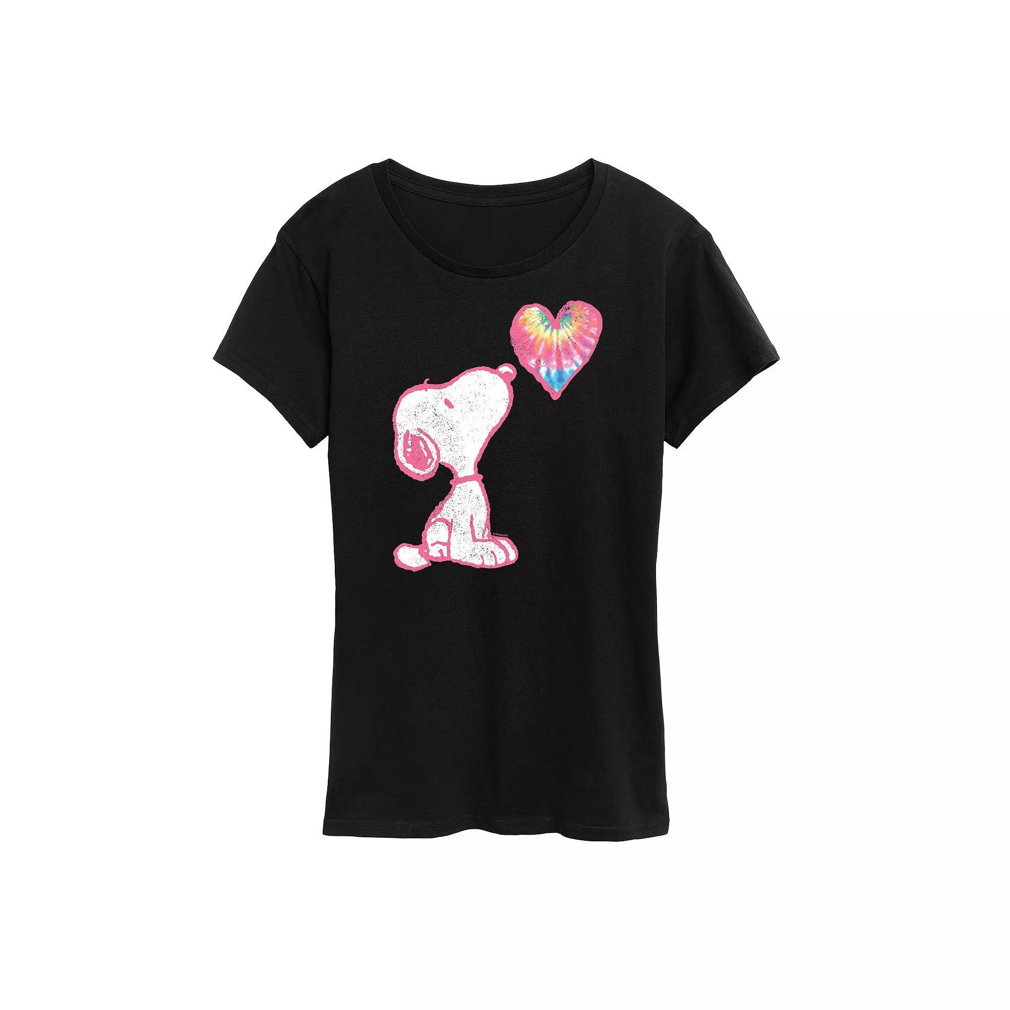 Womens Peanuts Pastel Rainbow Heart Graphic Tee, Girls Blue Product Image