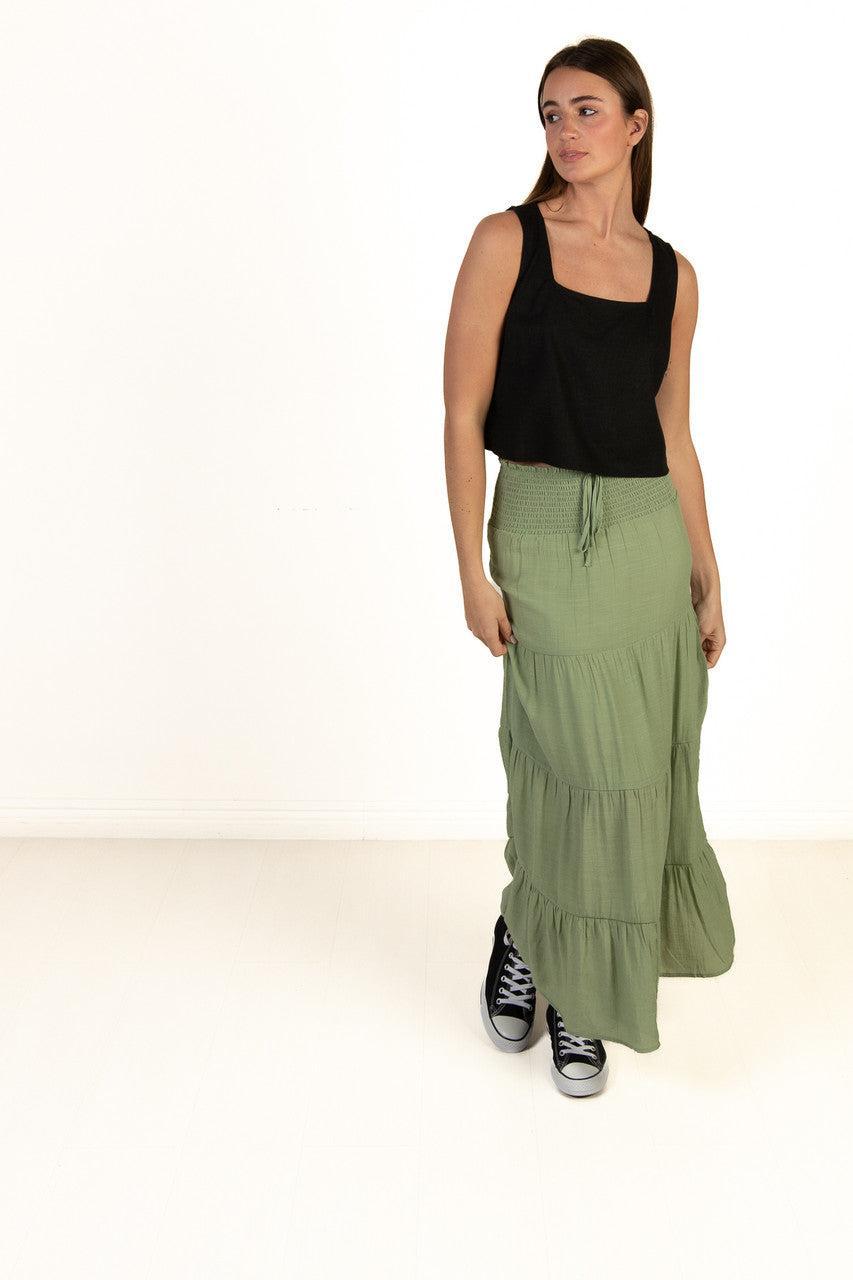 Moss Green Smocked Waist Maxi Skirt Product Image
