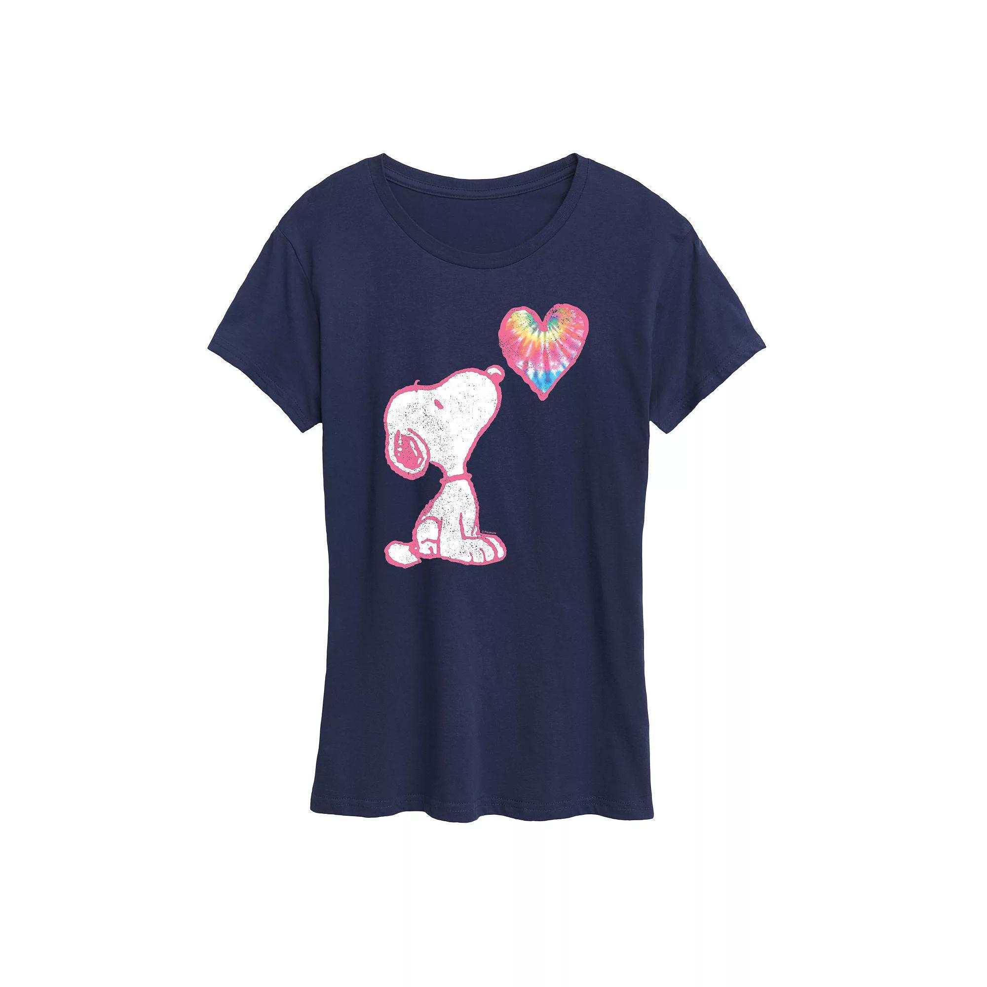 Womens Peanuts Pastel Rainbow Heart Graphic Tee, Girls Blue Product Image