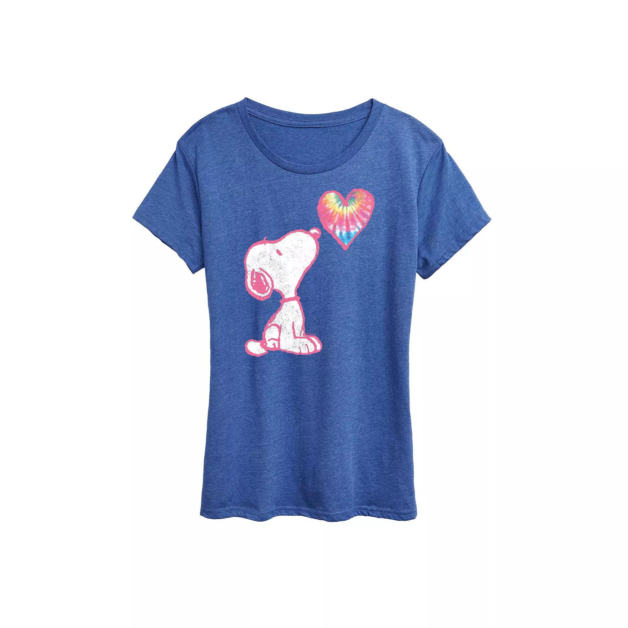 Womens Peanuts Pastel Rainbow Heart Graphic Tee, Girls Blue Product Image