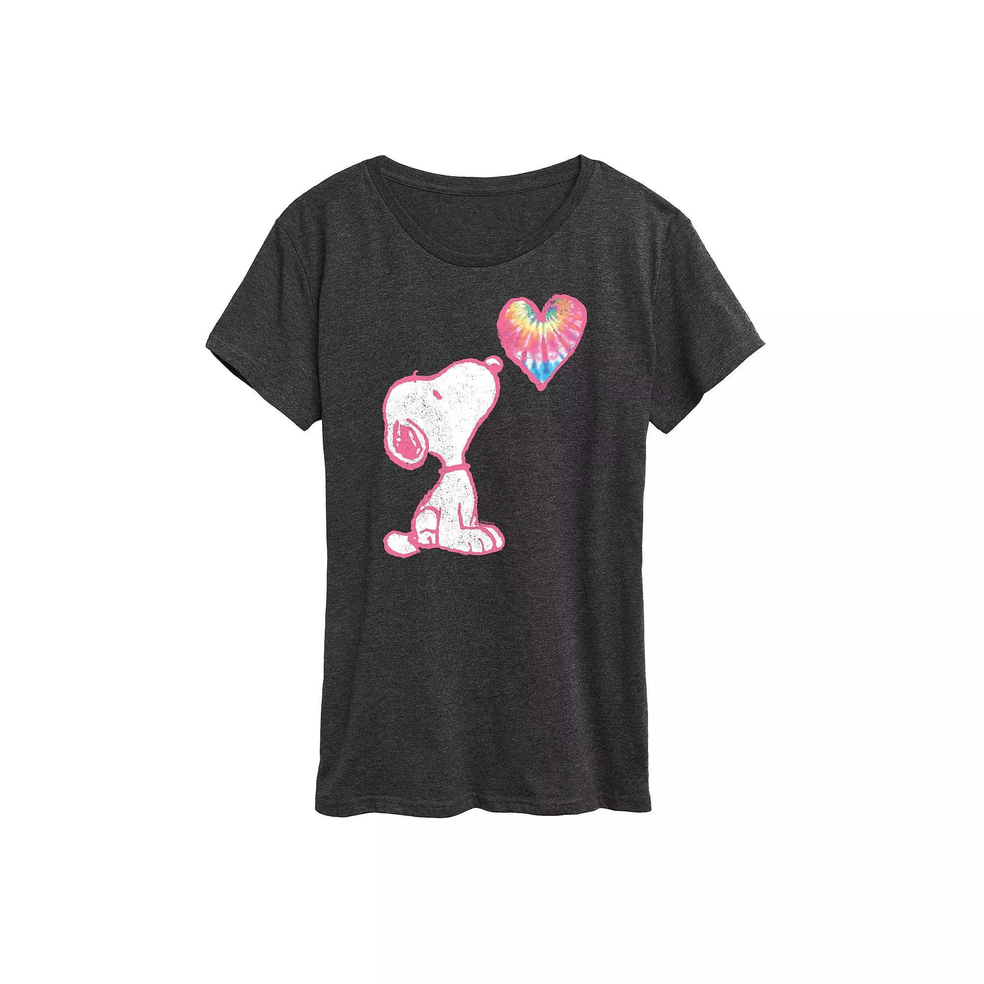 Womens Peanuts Pastel Rainbow Heart Graphic Tee, Girls Blue Product Image