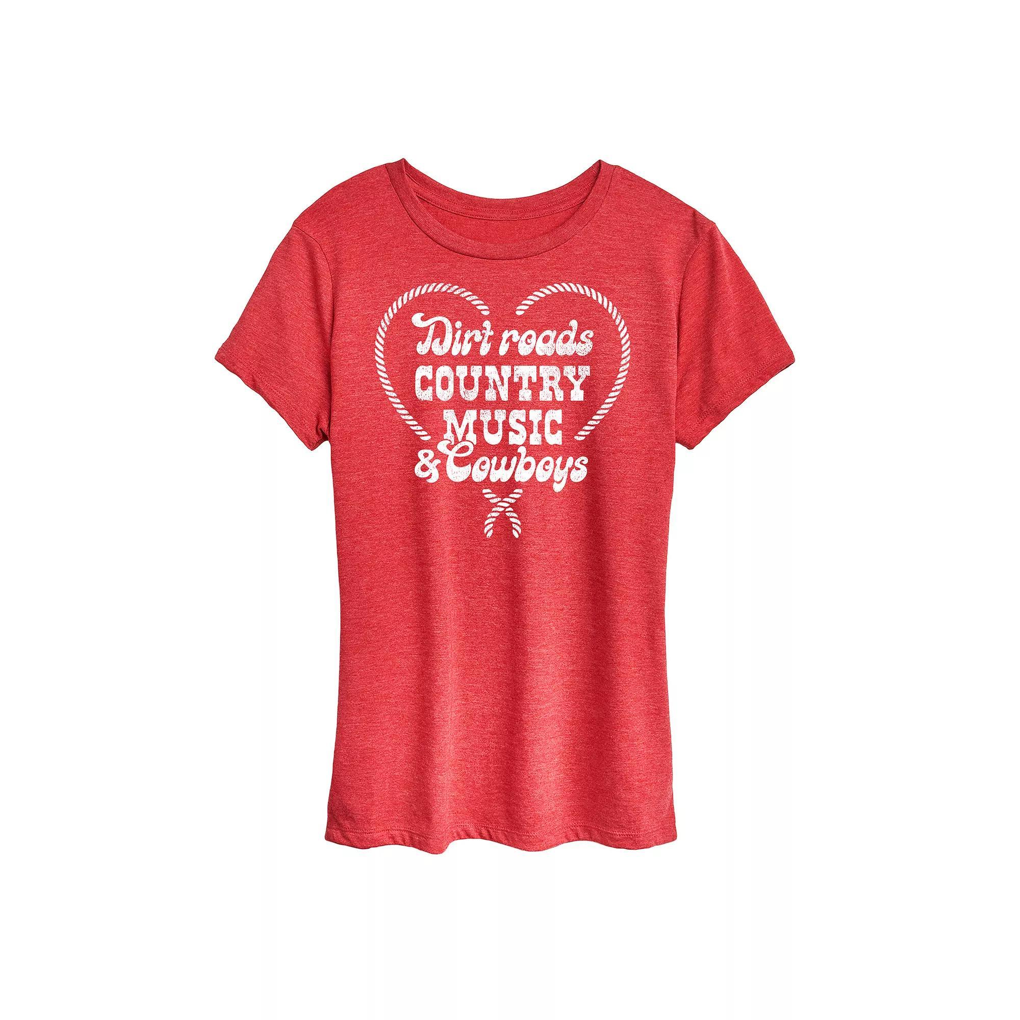 Womens Dirt Roads Country Music Cowboys Graphic Tee Grey Red Product Image