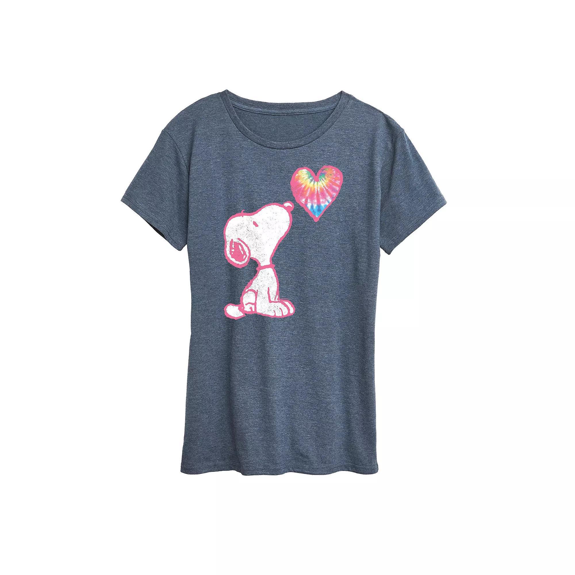 Womens Peanuts Pastel Rainbow Heart Graphic Tee, Girls Grey Blue Product Image
