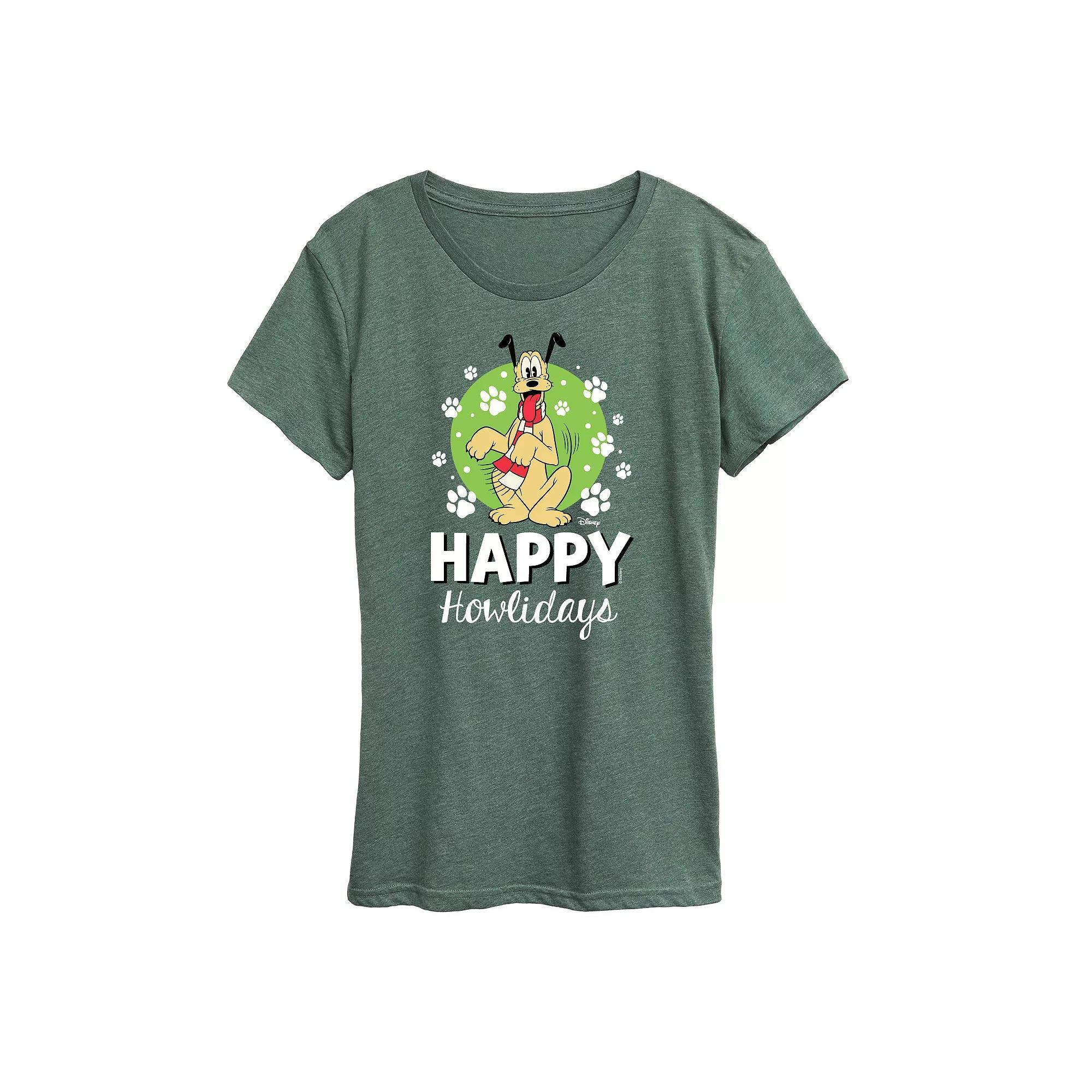 Disney's Mickey Mouse Women's Pluto Happy Howlidays Graphic Tee, Girl's, Size: Small, Grey Green Product Image