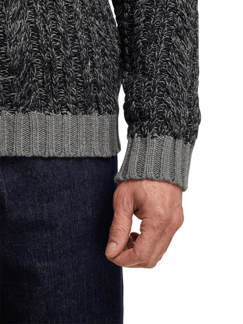 Cotton Cable Full Zip Mock Neck Sweater - Black/grey Product Image