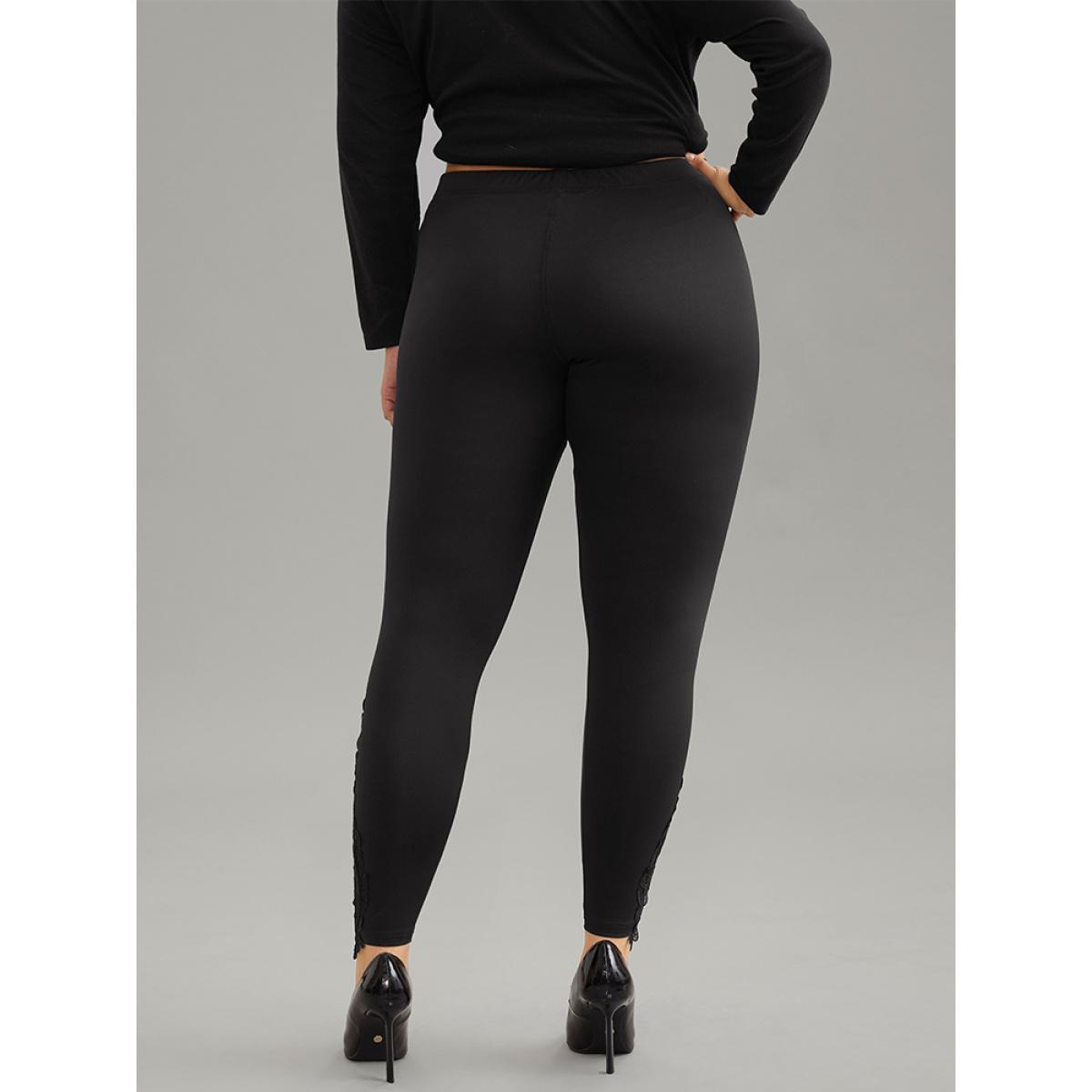 Plus Size High Rise Crochet Lace Mesh Hem Leggings Women Black Casual High stretch Skinny High Rise Dailywear Leggings BloomChic 10/M Product Image