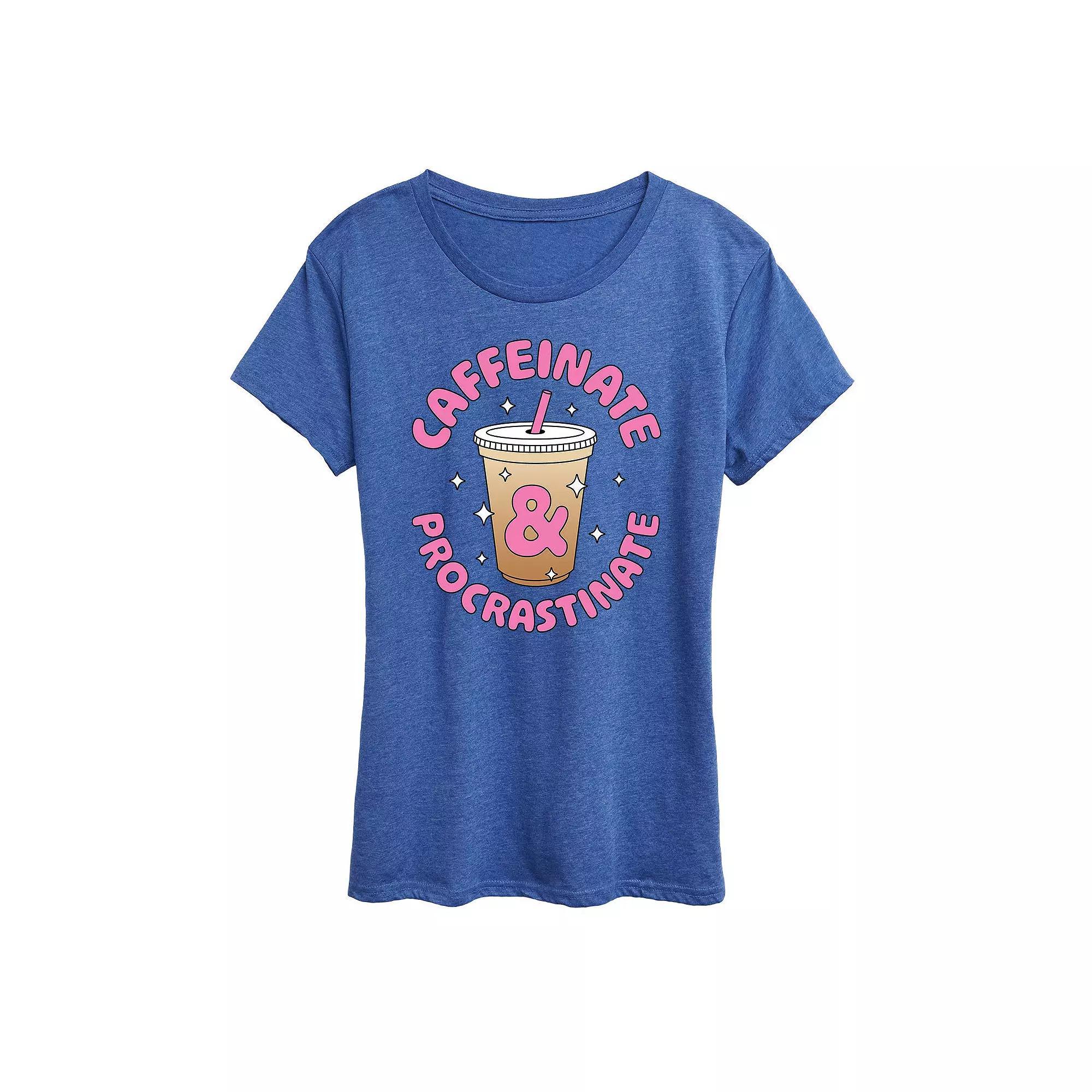 Womens Caffeinate And Procrastinate Graphic Tee, Girls Grey Gray Product Image