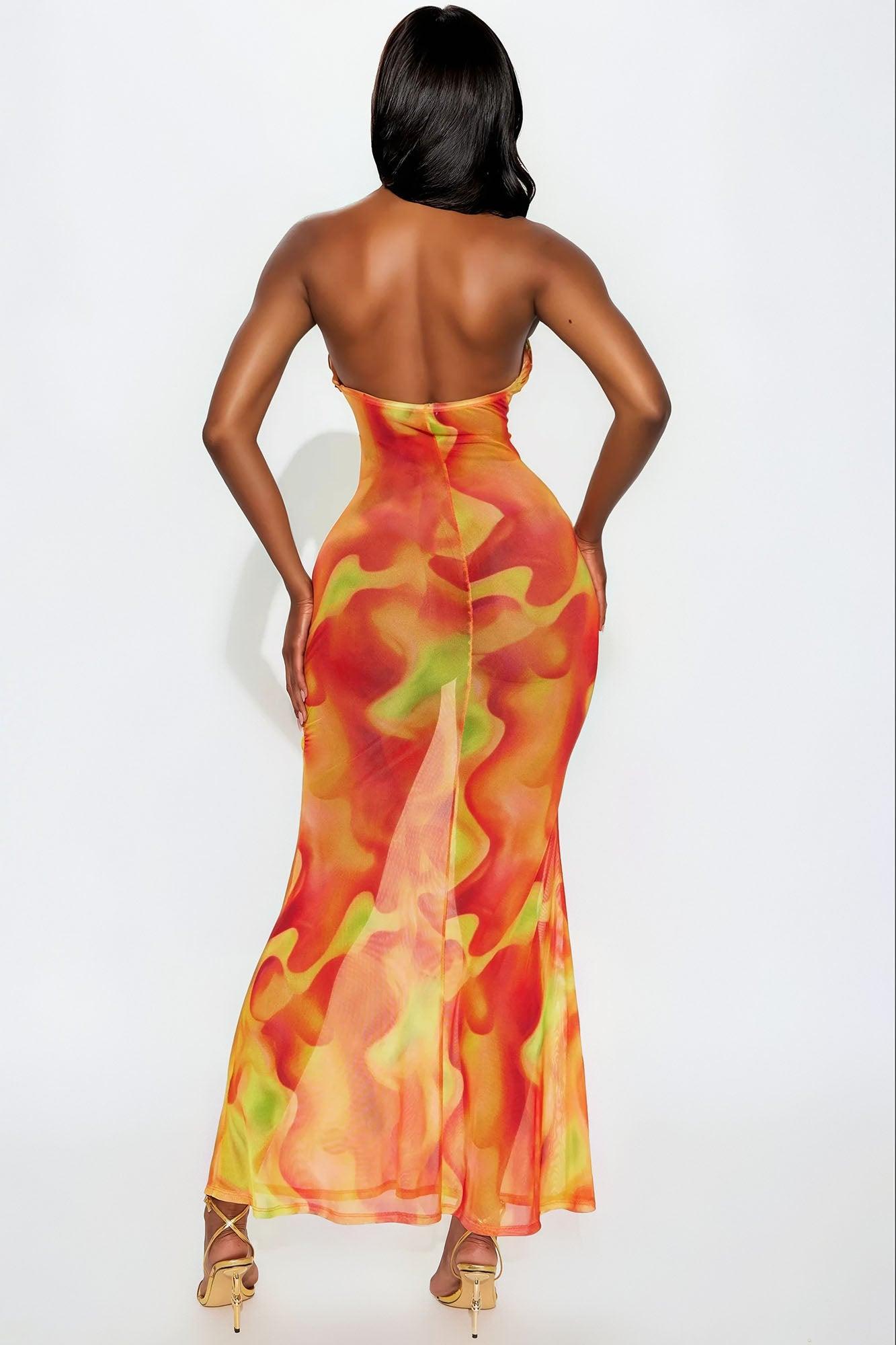 Always Making A Statement Mesh Maxi Dress - Orange/combo Product Image