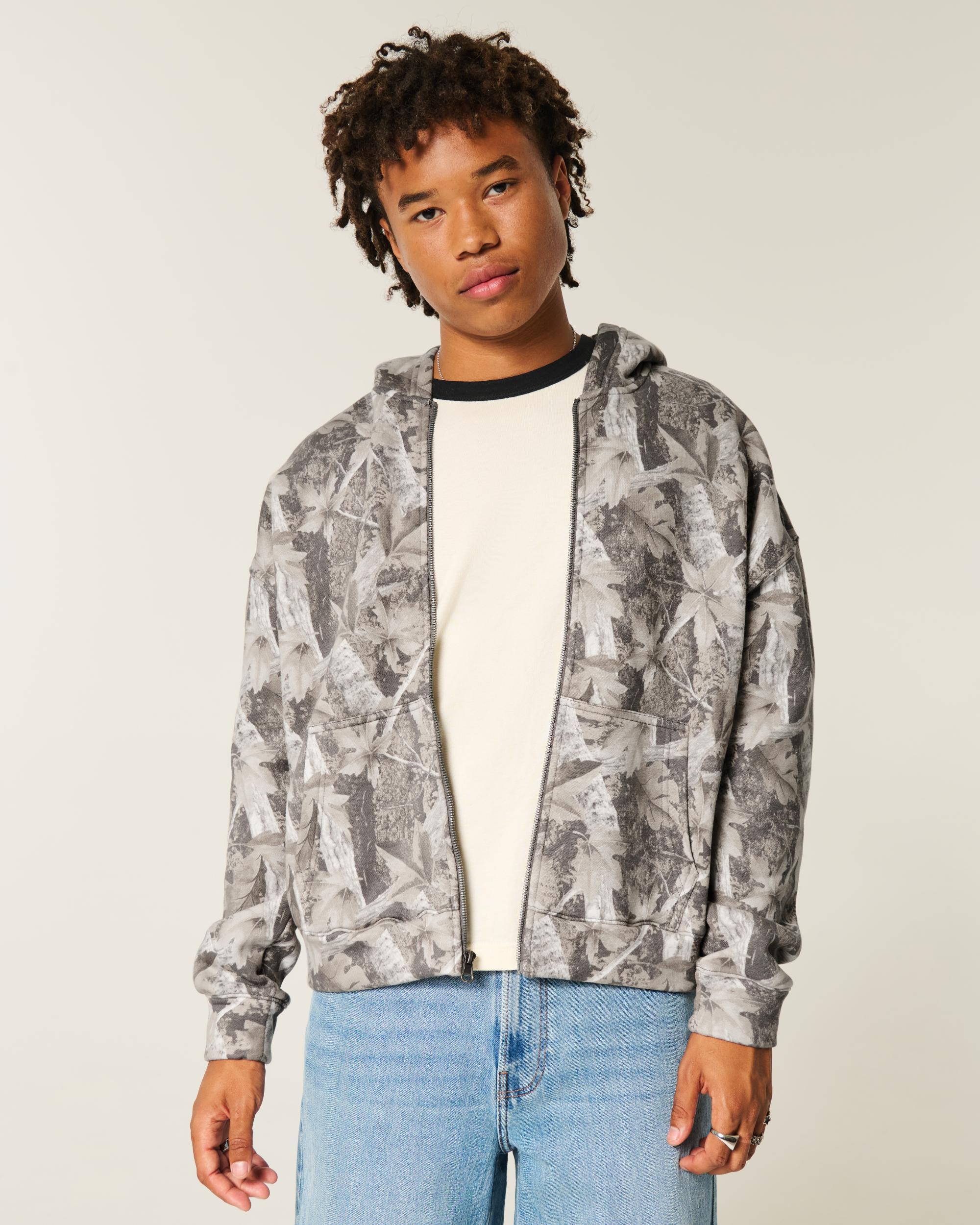 Boxy Flame Graphic Zip-Up Hoodie Product Image
