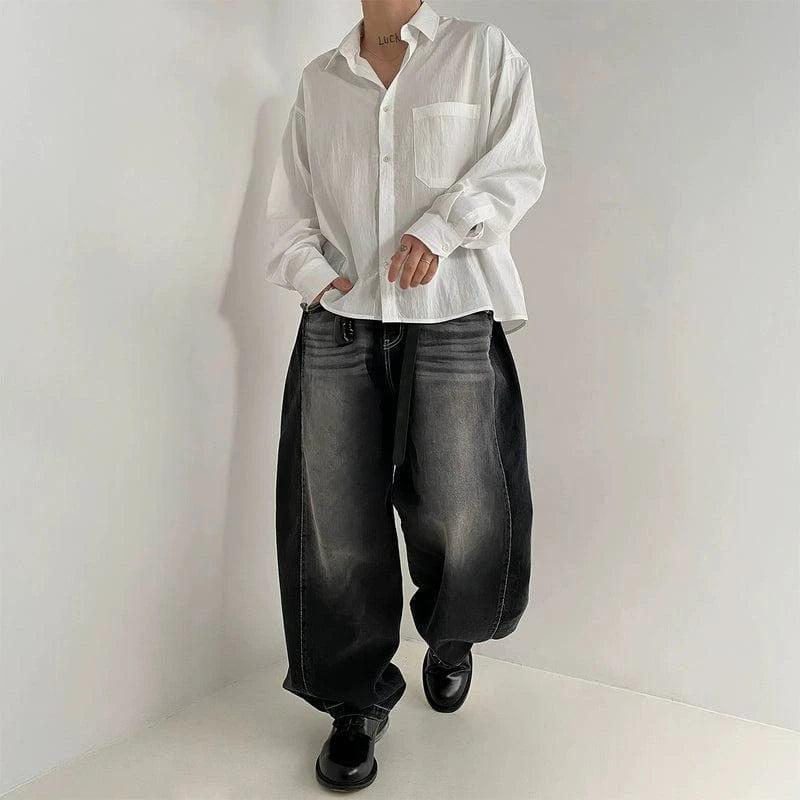 RT No. 19012 WASHED DENIM BAGGY STRAIGHT JEANS Product Image