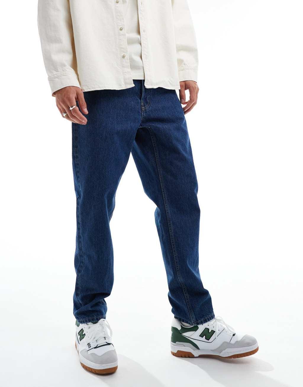 ONLY & SONS Tye loose tapered fit jeans in dark blue wash Product Image