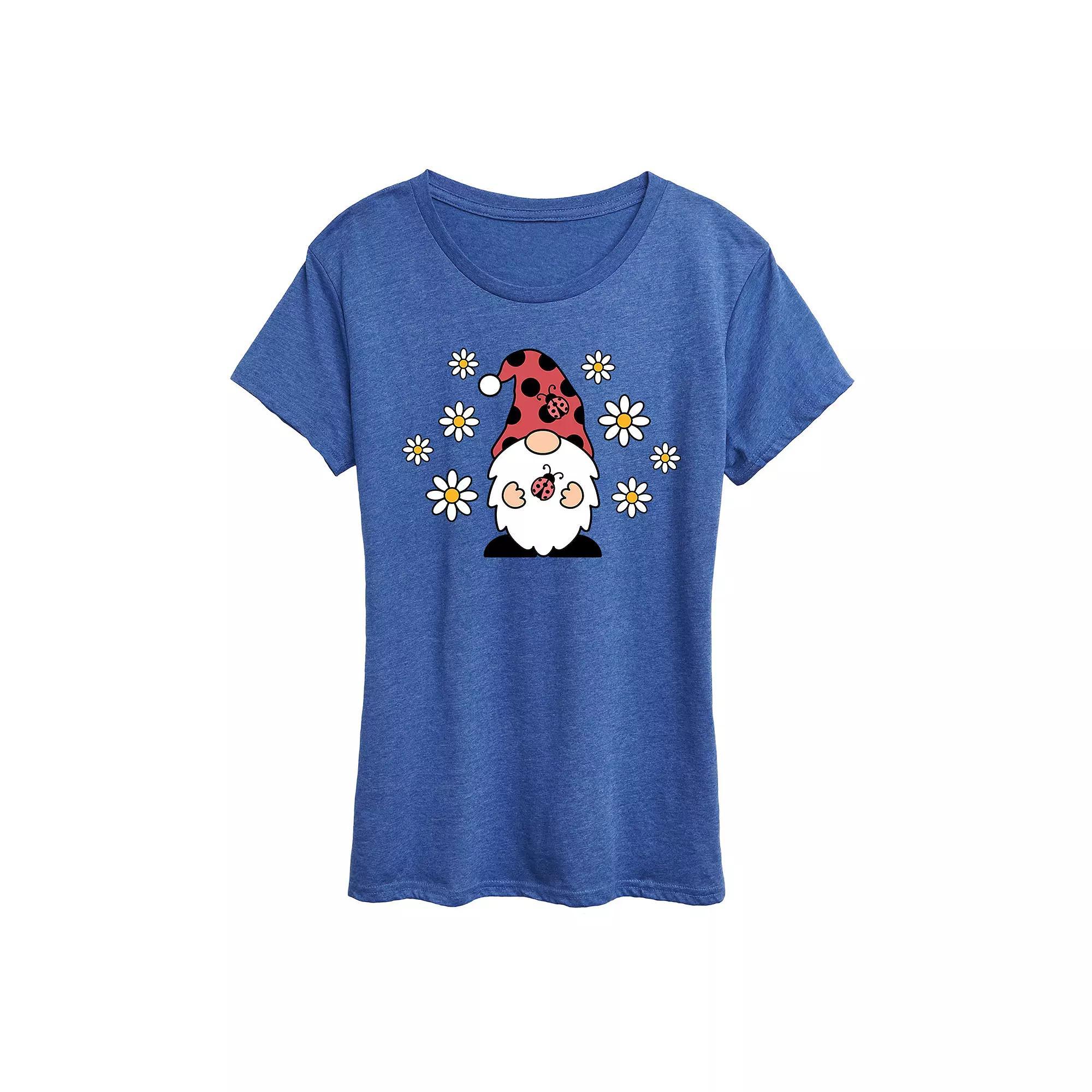 Womens Ladybug Gnome Graphic Tee Grey Royal Blue Product Image