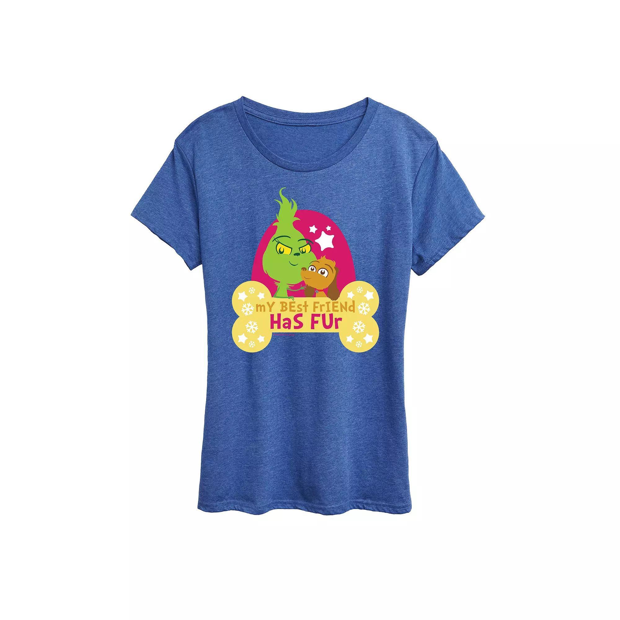 Womens Dr. Seuss Little Grinch Best Friend Has Fur Graphic Tee, Girls Grey Blue Product Image