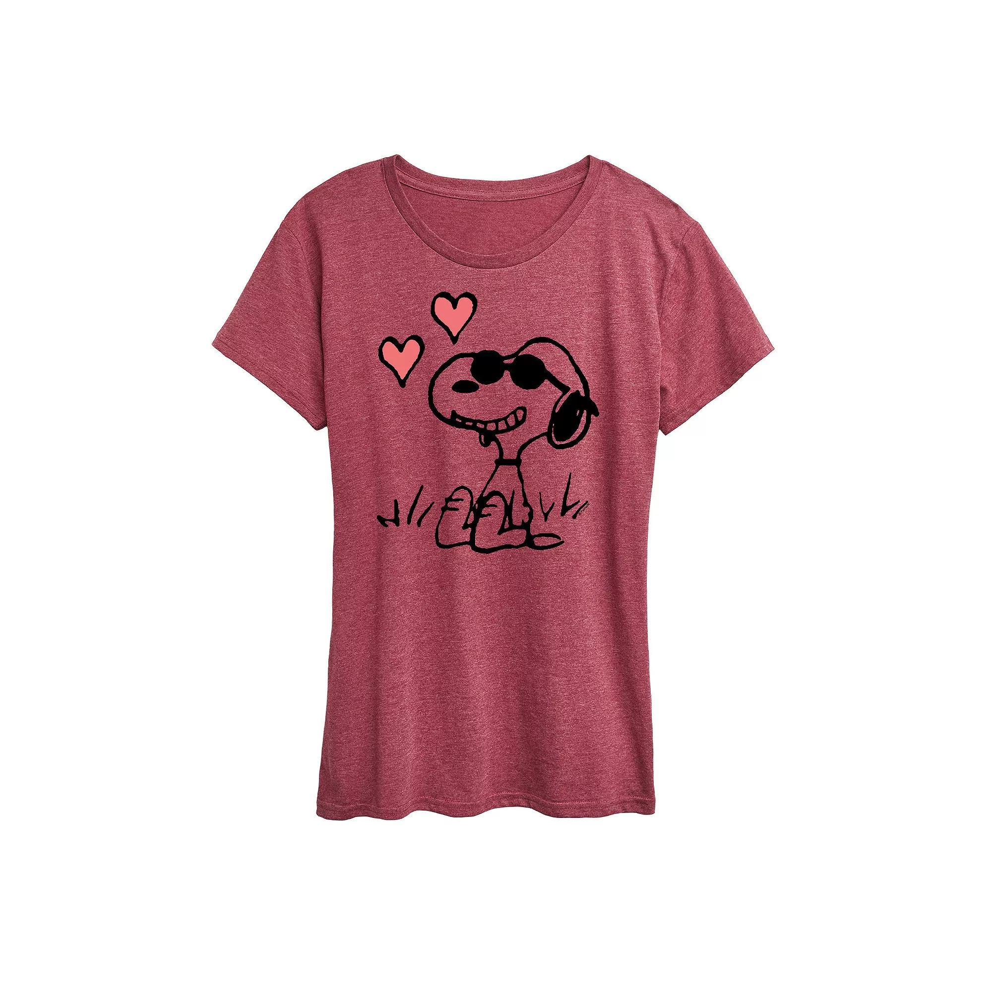 Womens Peanuts Snoopy Joe Cool Sitting Hearts Graphic Tee Product Image