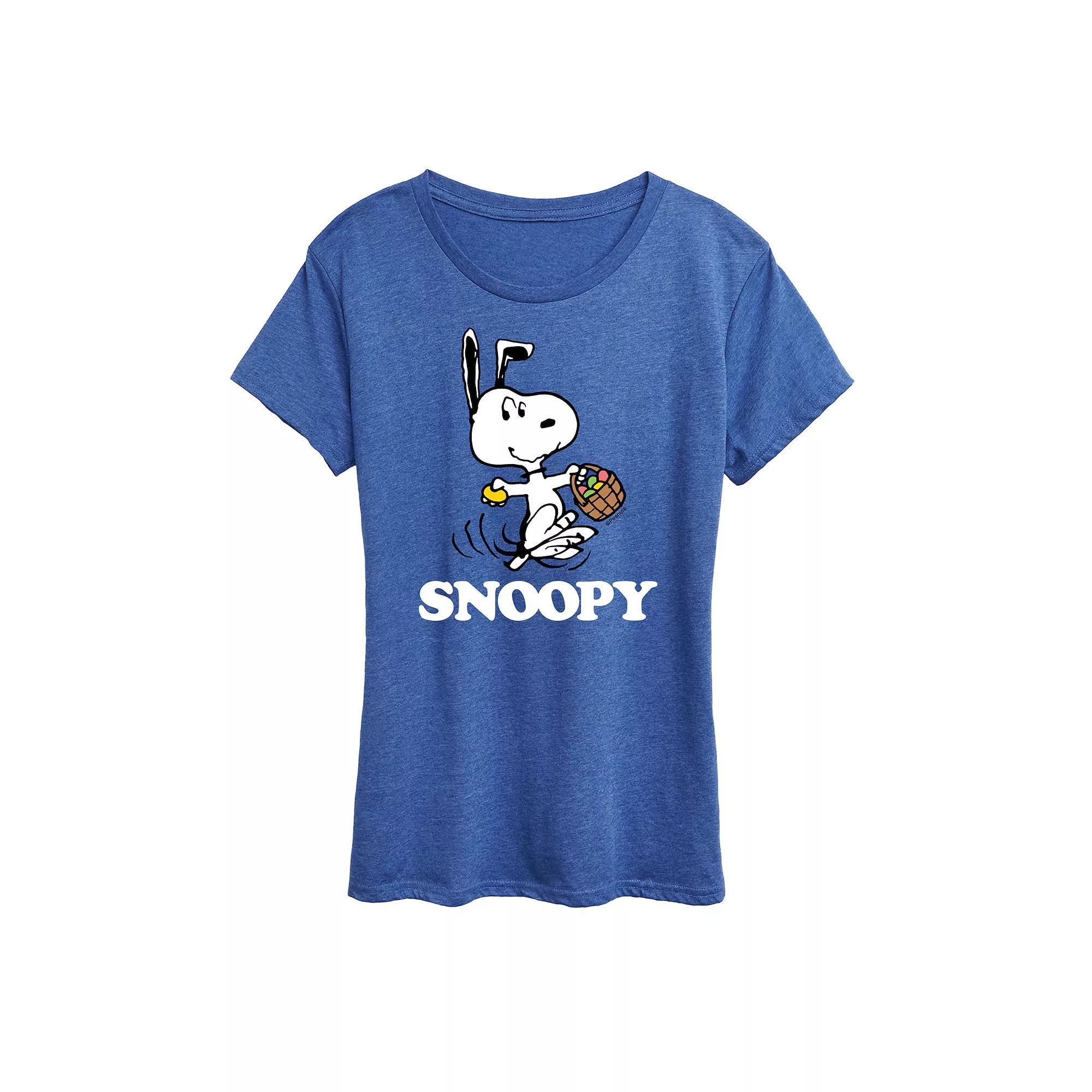 Women's Peanuts Snoopy Easter Basket Graphic Tee, Size: Large, Grey Royal Blue Product Image