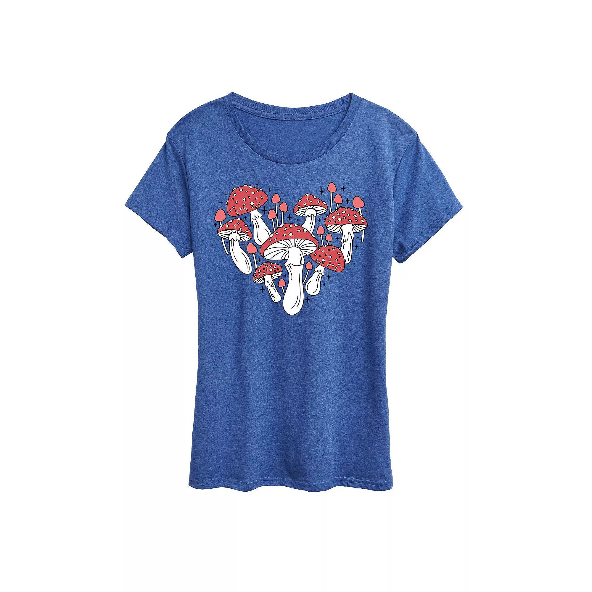 Womens Mushroom Heart Graphic Tee, Girls Grey Royal Blue Product Image