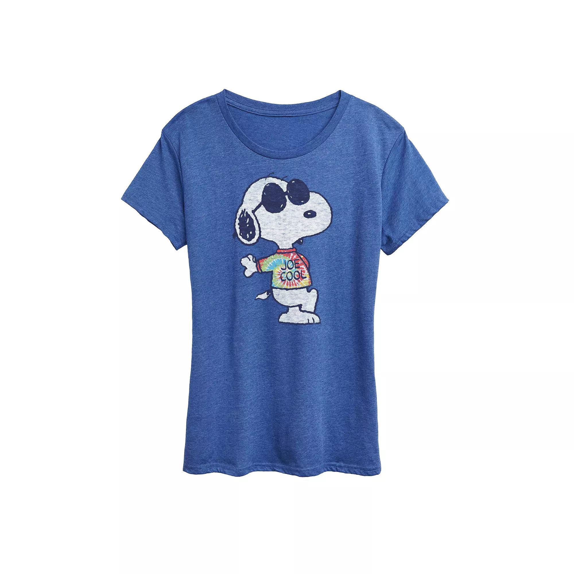 Womens Peanuts Snoopy Joe Cool Tie Dye Graphic Tee Grey Green Product Image