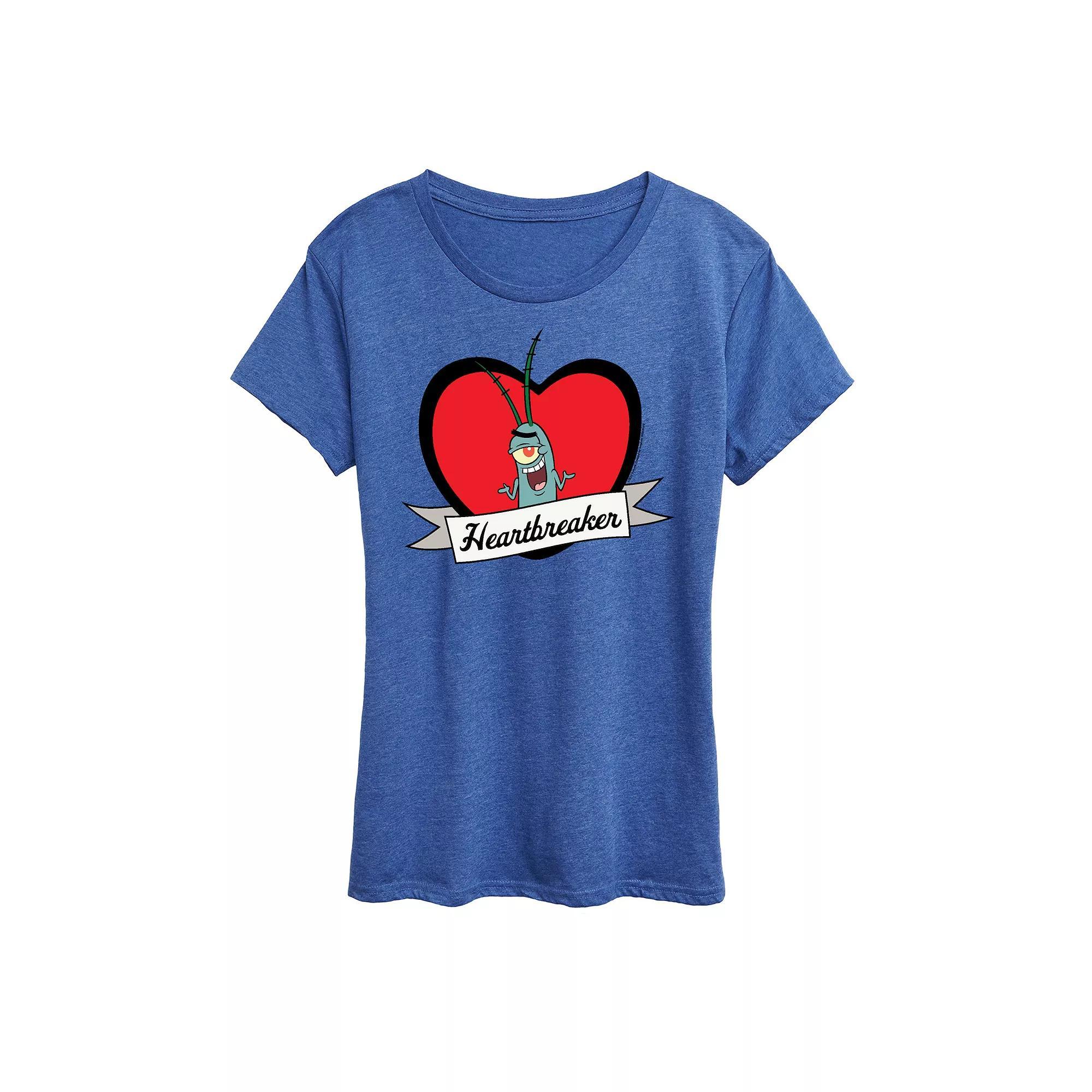 Womens Spongebob Squarepants Plankton Heartbreaker Graphic Tee Grey Gray Product Image