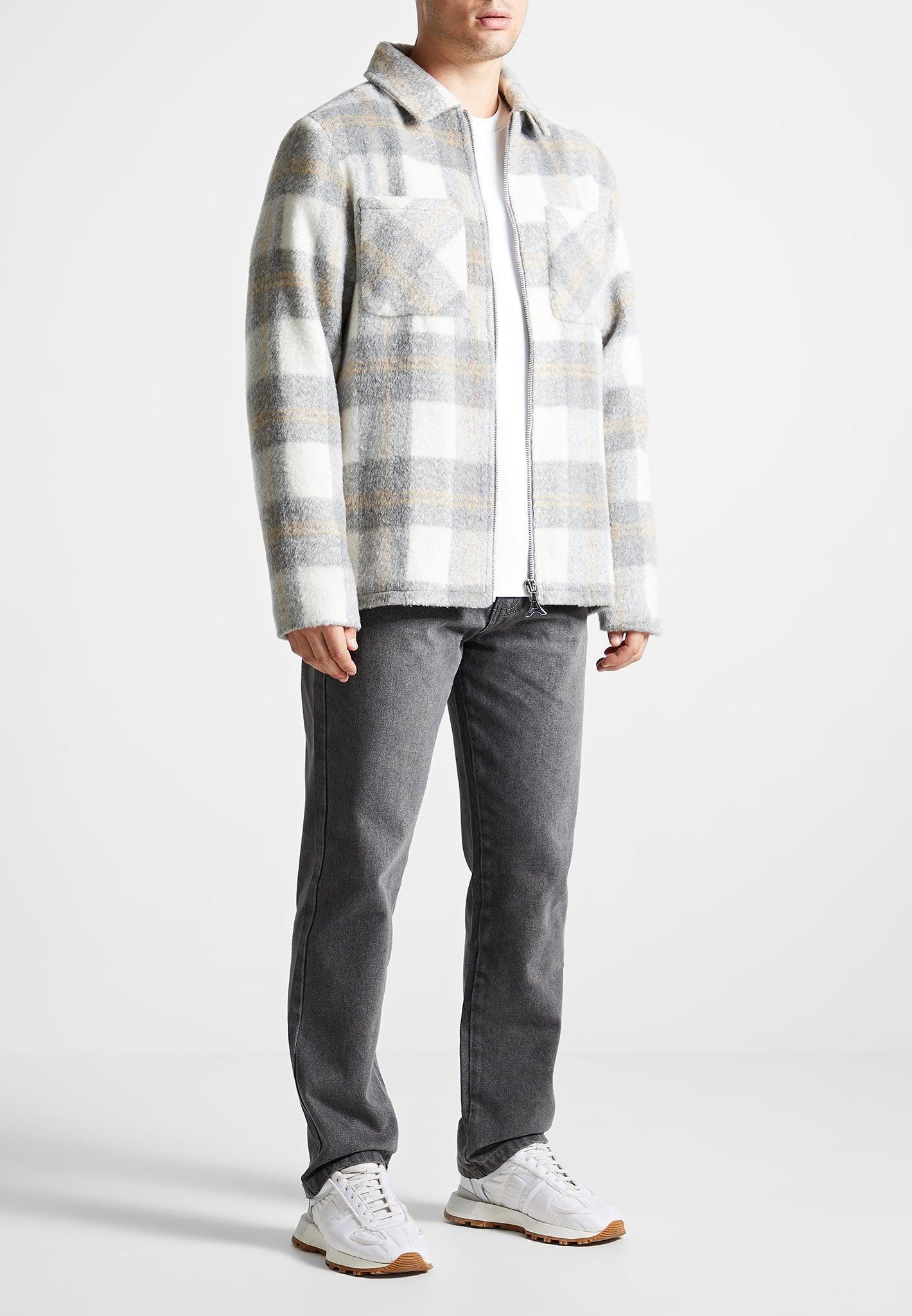Checked Wool Shacket - Grey Male Product Image