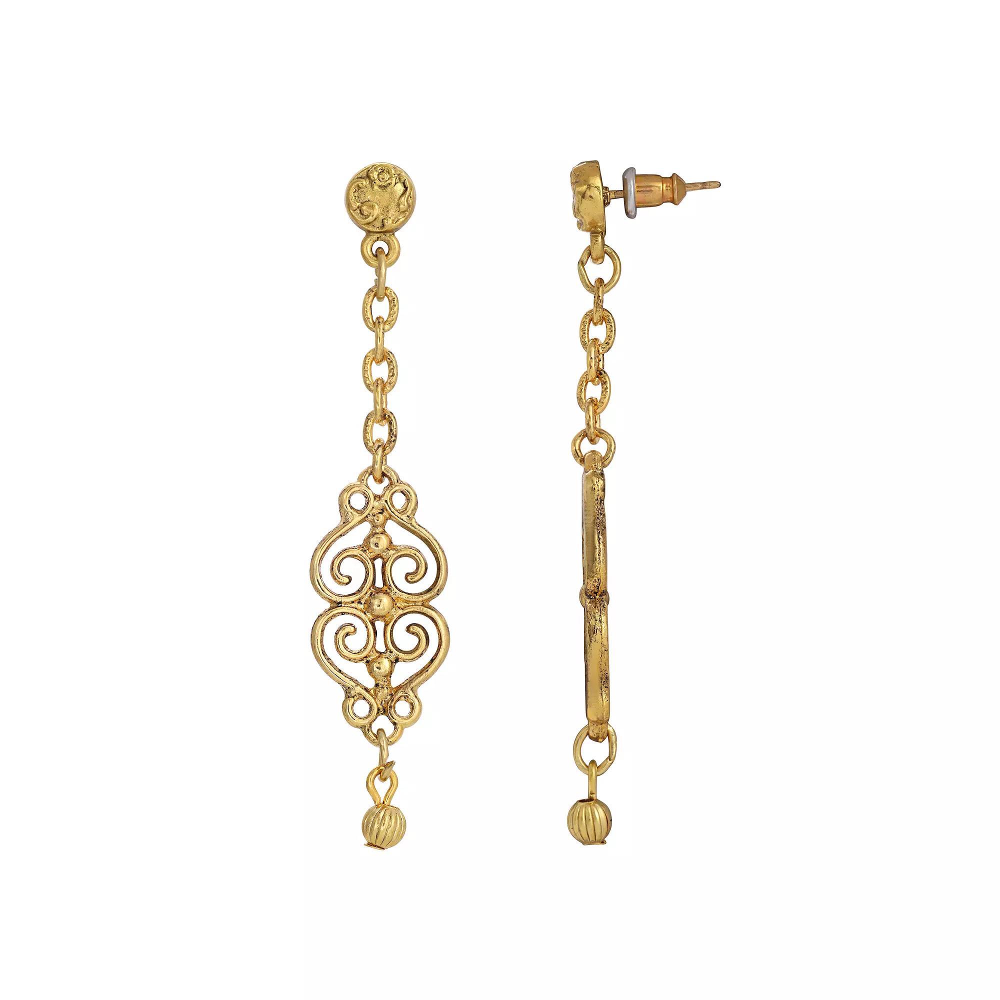 1928 Gold Tone Filigree Chain Drop Earrings, Womens Product Image