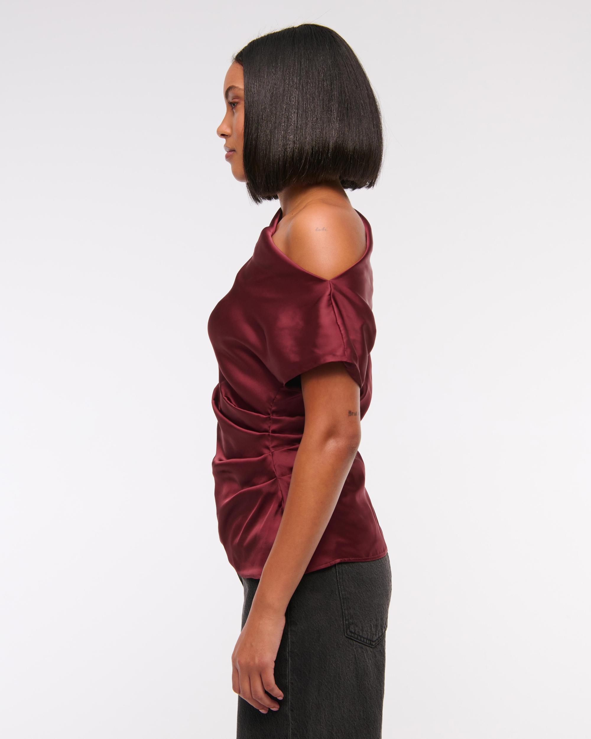 Asymmetrical Draped Satin Top Product Image