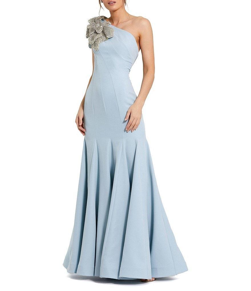 Mac Duggal Crepe One Shoulder Sleeveless Flower Applique Gown Product Image