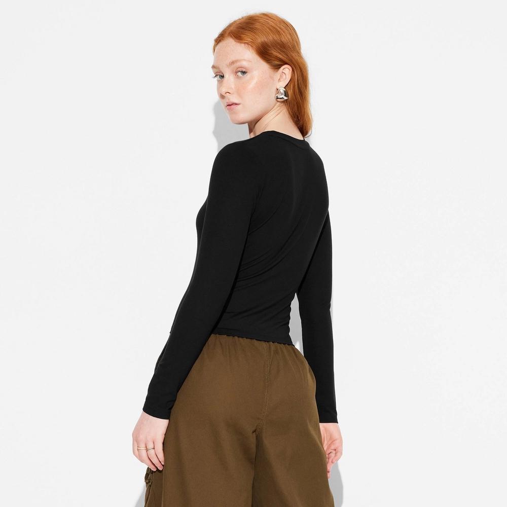 Womens Long Sleeve Base Layer T-Shirt - Wild Fable Black XL: Slim Fit, Crew Neck, Midweight Jersey, Pullover Style Product Image